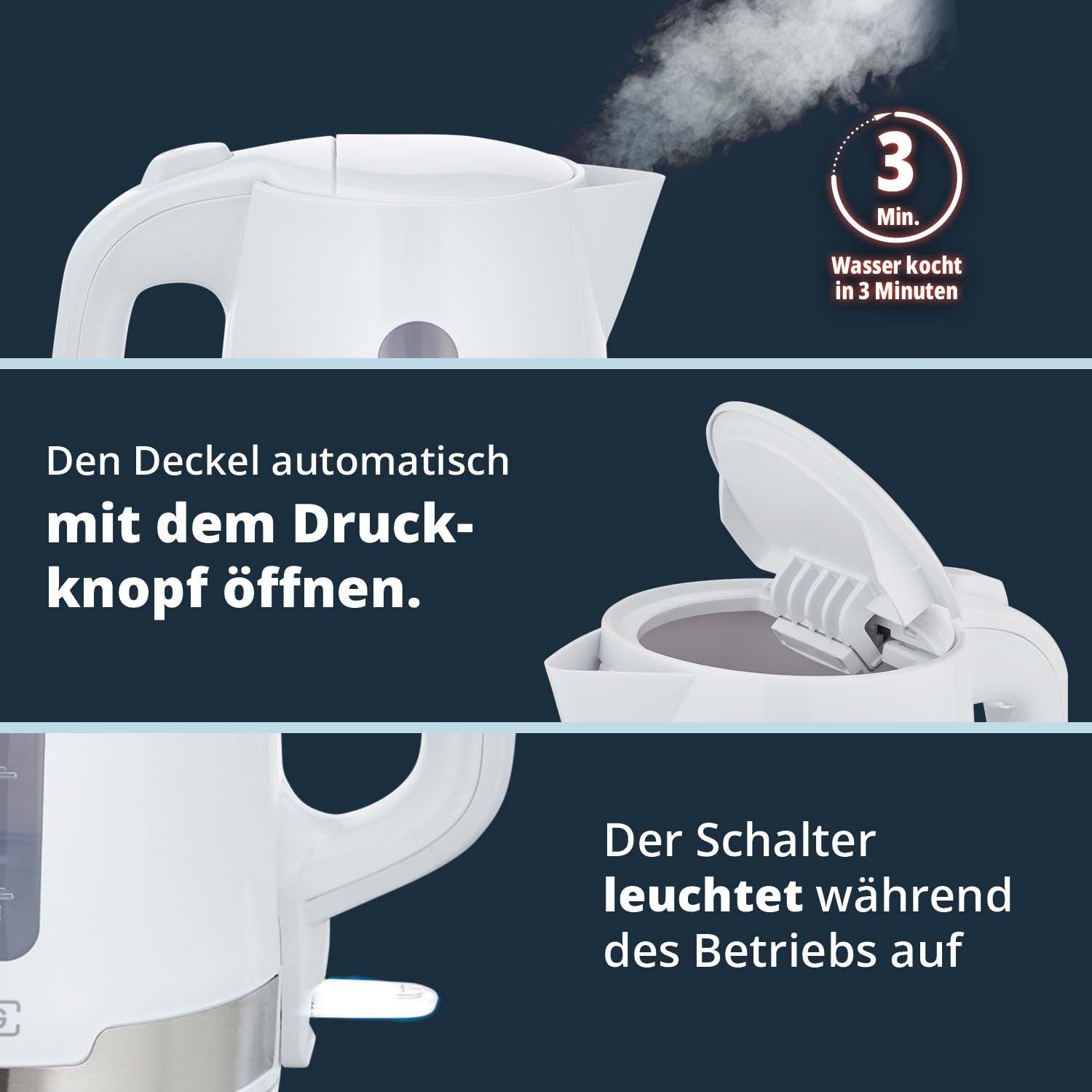 KHG Wasserkocher Wasserkocher WK-1708 WE2 in weiß aus Kunststoff, 1,7 Liter, 1.7 l