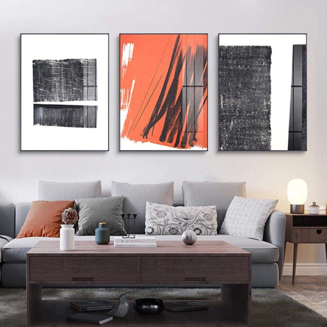 Wohnzimmer geometrische (3 Linien, UG Orange Kunst Malereikern, Licht Kunstdruck abstrakter St), Malerei Dekoration Luxus Kern schwarz-weißer Einfache Mode L.Ru