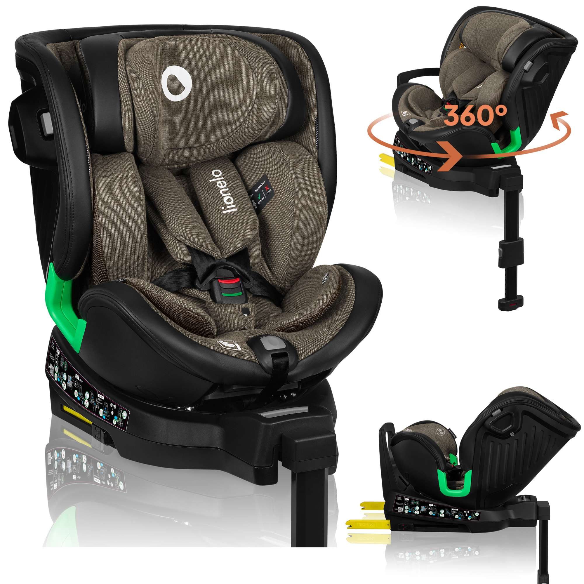lionelo Autokindersitz HARMONY I-SIZE, ab: ab Geburt, bis: bis 12 Jahren, ab: 40,00 cm, bis: 150,00 cm, (Set), Basis 360'/ISOFIX/i-SIze/Gürtelalarm/viele Annehmlichkeiten