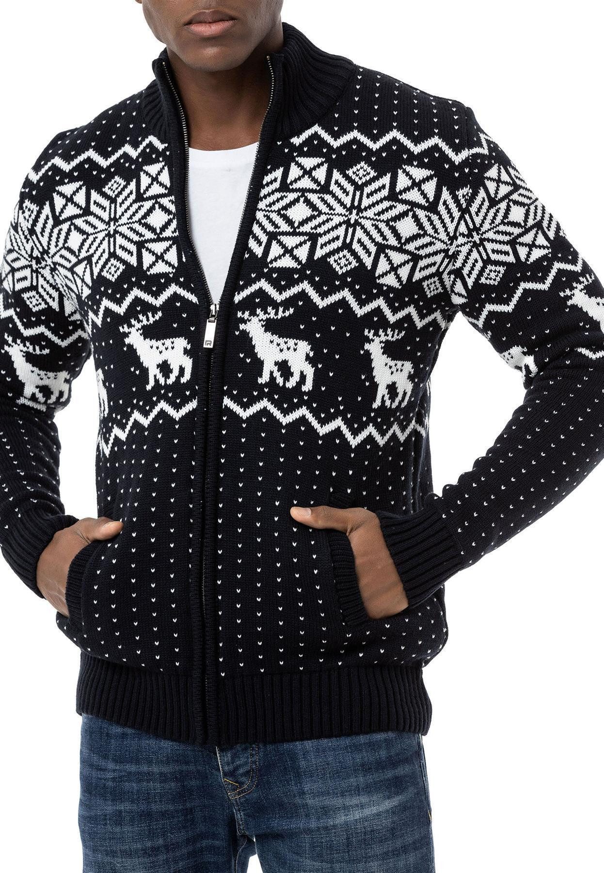 RedBridge Strickjacke Norweger Slim-Fit Plaid Rentier High Quality