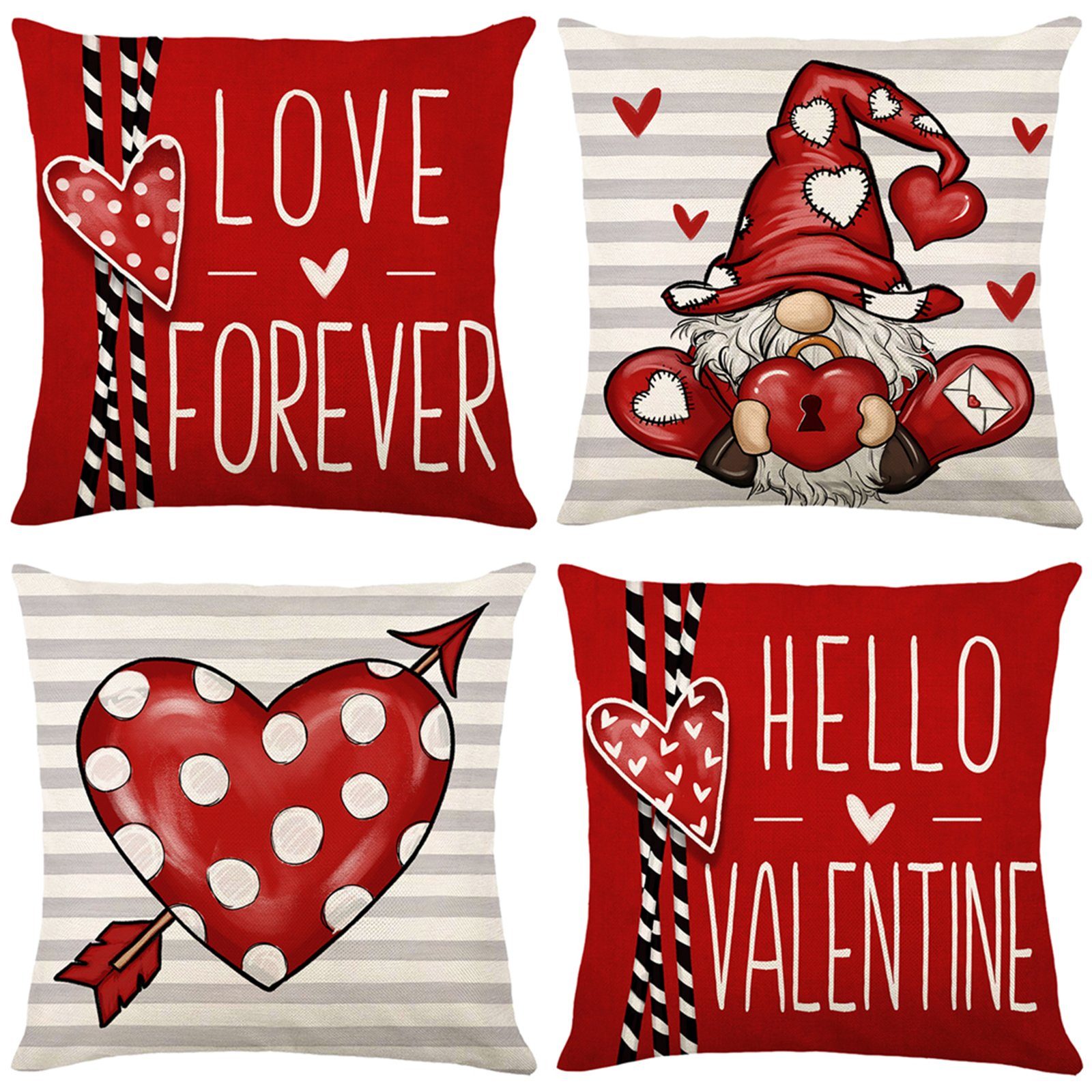 Kissenbezug 4 Stück, Valentinstag Thema, Leinen, Quadrat, für Bett Sofa Deko