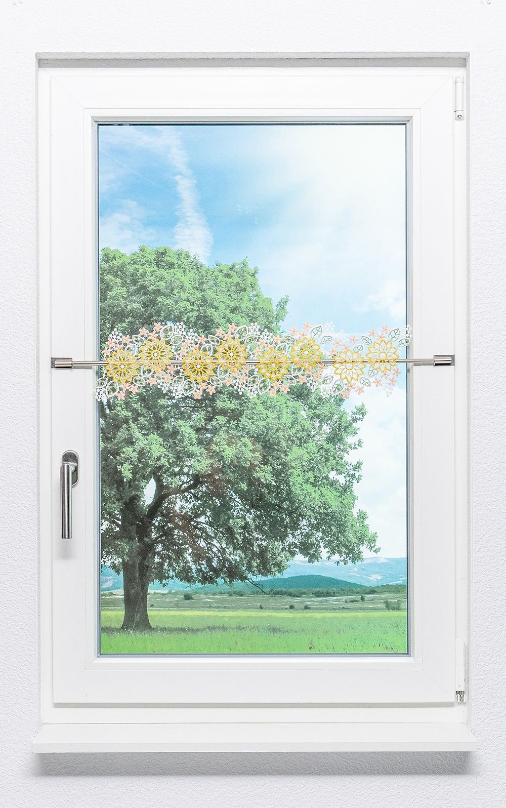 Plauener Spitze® Scheibengardine Blumenbordüre (1 St), transparent, HxB 14x42cm