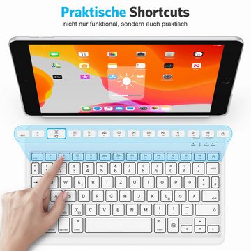 JANOLTY Bluetooth Tastatur,Kabellose Multi-Device 7 Farbige Deutsches iPad-Tastatur (QWERTZ-Layout kompatible für Windows,iPad,Android,PC,Laptop,Smartphone)
