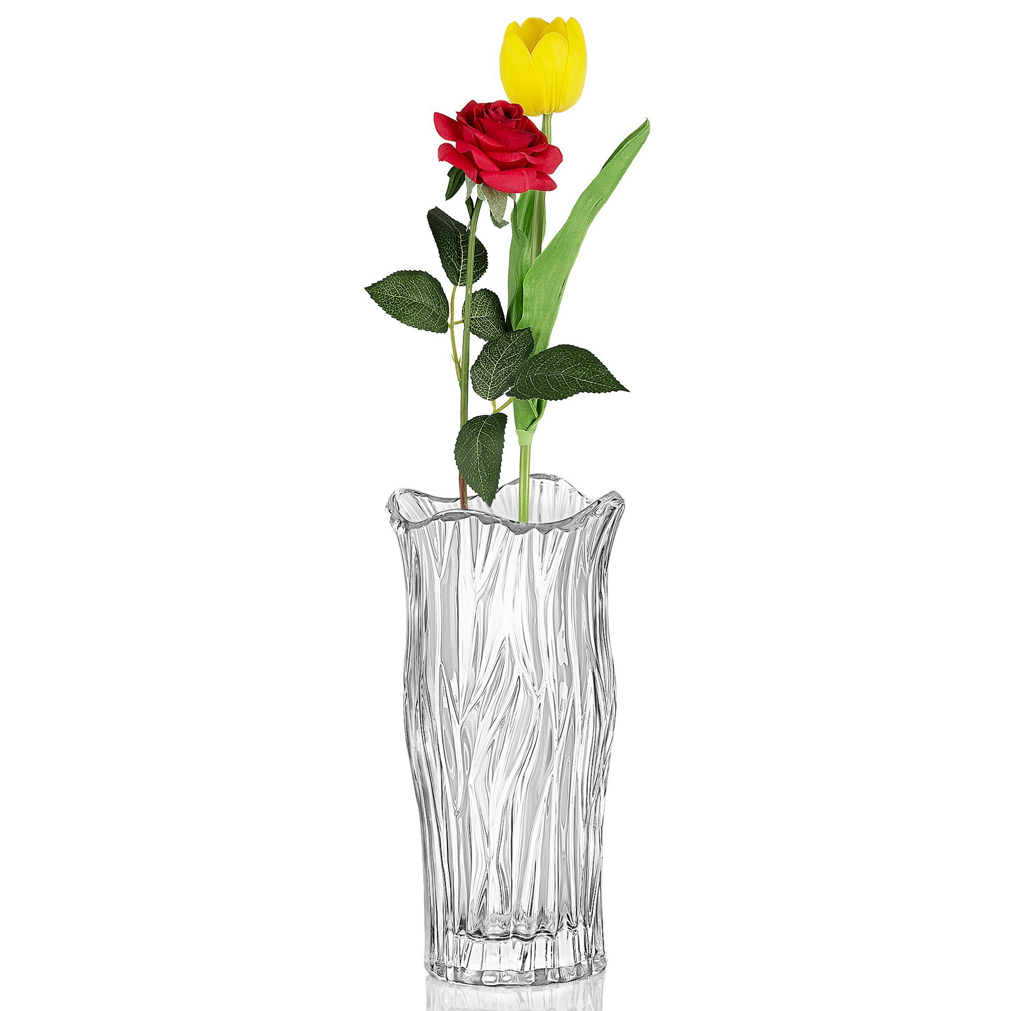 Homewit Tischvase Klare Kristall Transparent dekorative Blumenvase Glasvase floraler