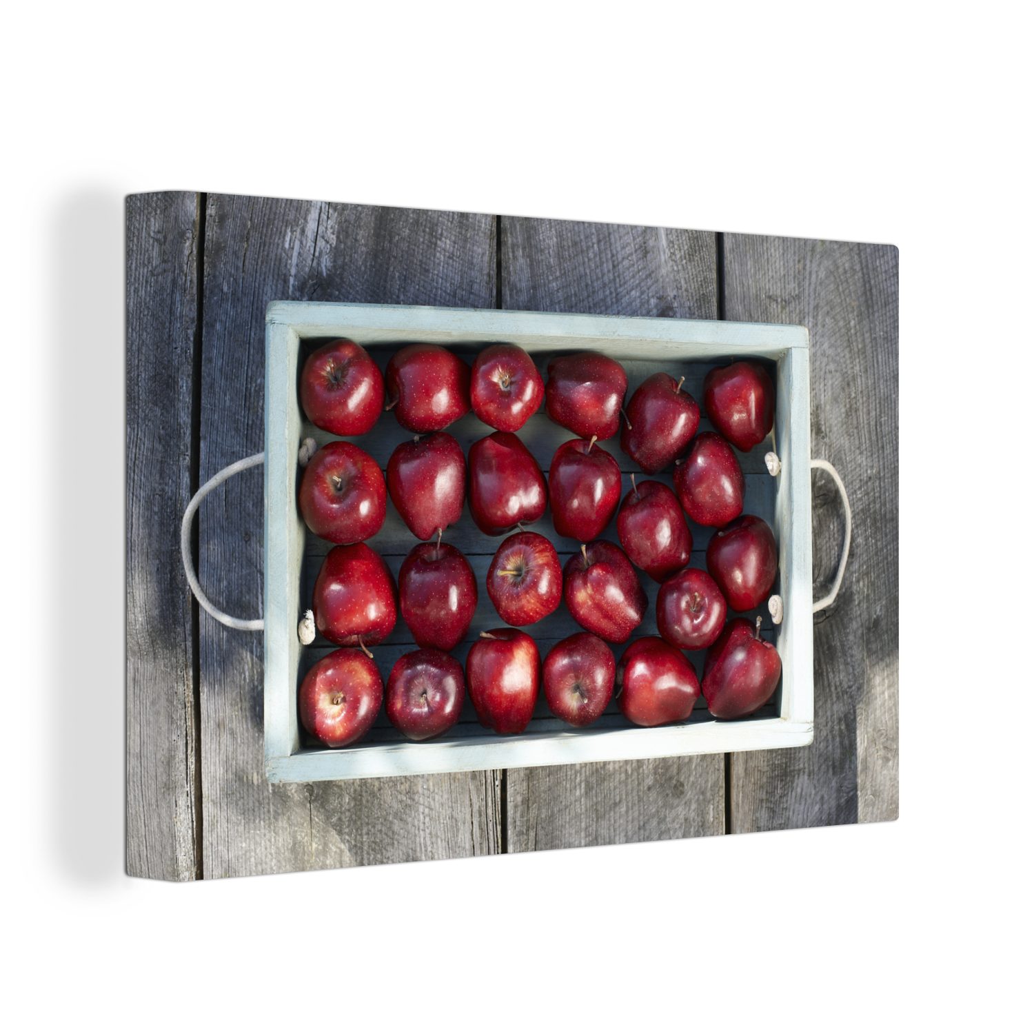 OneMillionCanvasses® Leinwandbild Apfel - Obst - Holz, (1 St), Wandbild Leinwandbilder, Aufhängefertig, Wanddeko, 30x20 cm