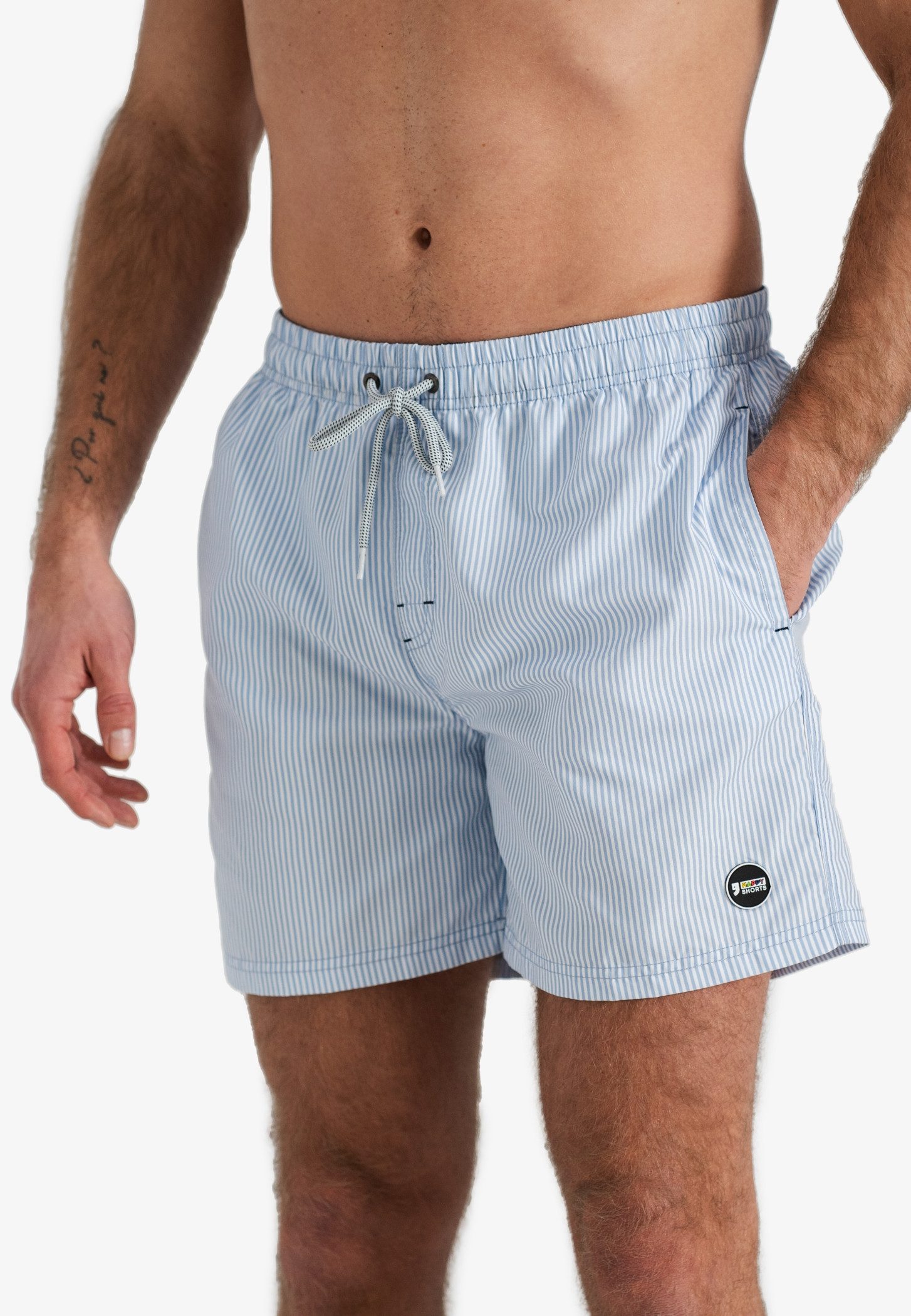 HAPPY SHORTS Badehose HAPPY SHORTS Herren Badeshorts Strandshort Hellblau Streifen S - XXL