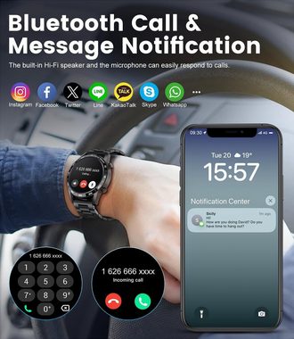 FoxBox IP68 wasserdicht 200+ Zifferblätter Männer's Smartwatch (1,39 Zoll, Android / iOS), mit Telefonfunktion SpO2, Schlafmonitor, 24/7 Herzfrequenz
