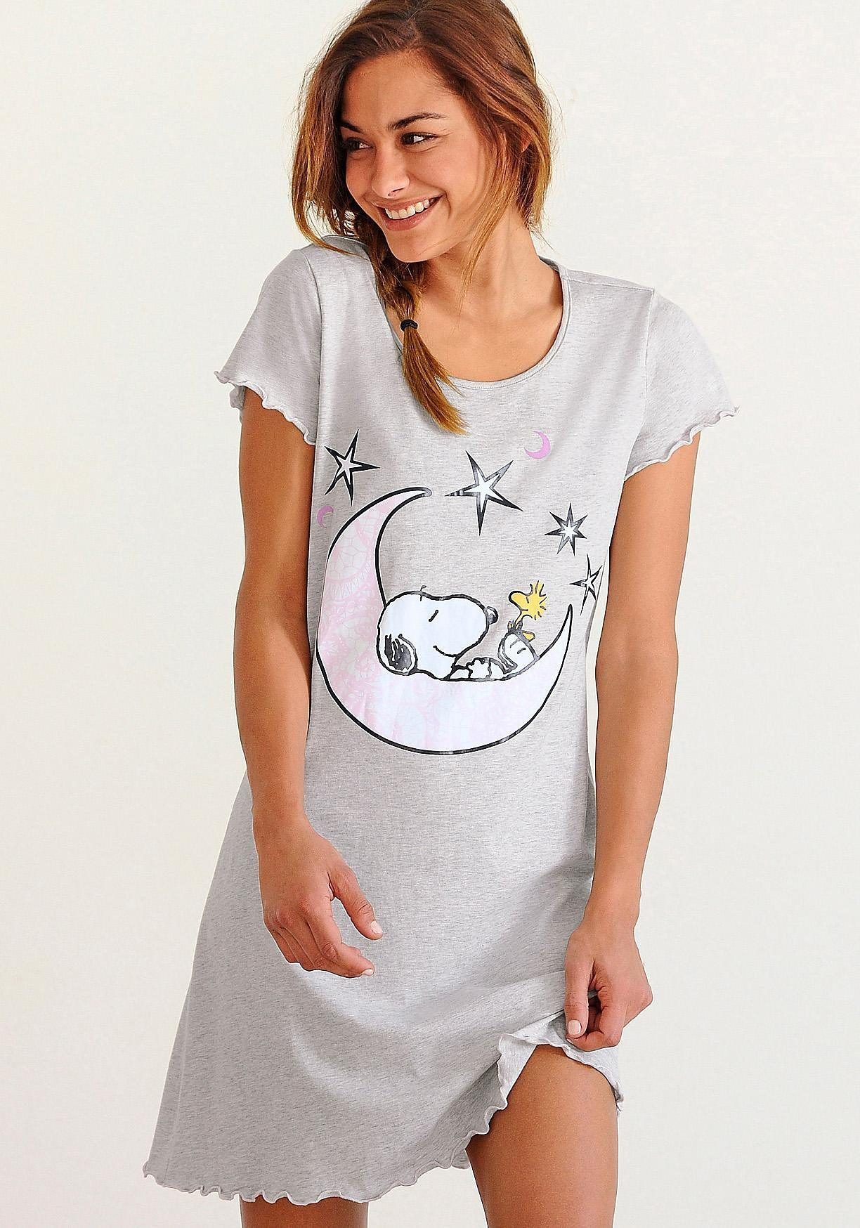 PEANUTS Nachthemd mit Snoopy-Print und Kräuselsäumen, Weicher Single Jersey  aus 100% Baumwolle | Shortys