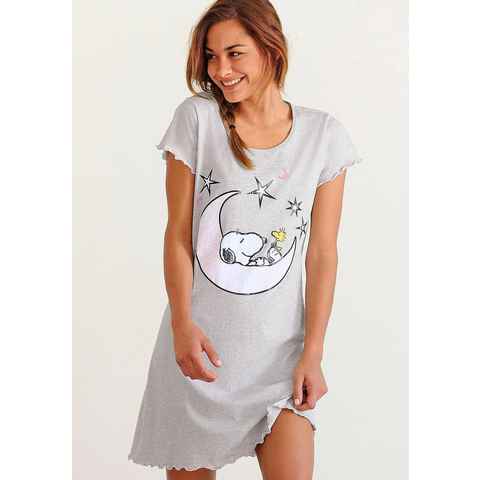 PEANUTS Nachthemd mit Snoopy-Print und Kräuselsäumen