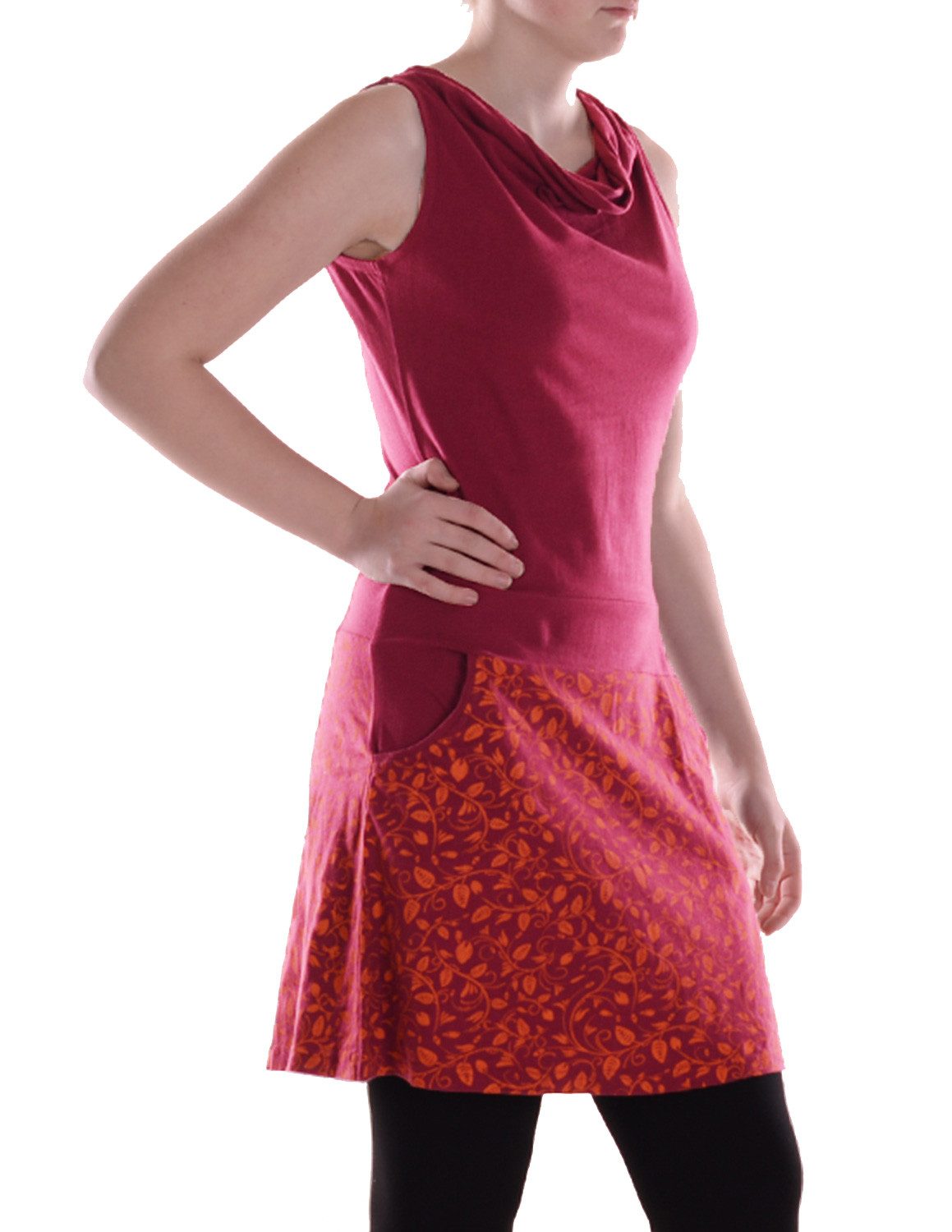 Vishes Sommerkleid Damen Midi-Kleid Baumwolle Blumen-Muster Wasserfall-Ausschnitt Alternative Bekleidung, Ethno, Hippie, Retro Style
