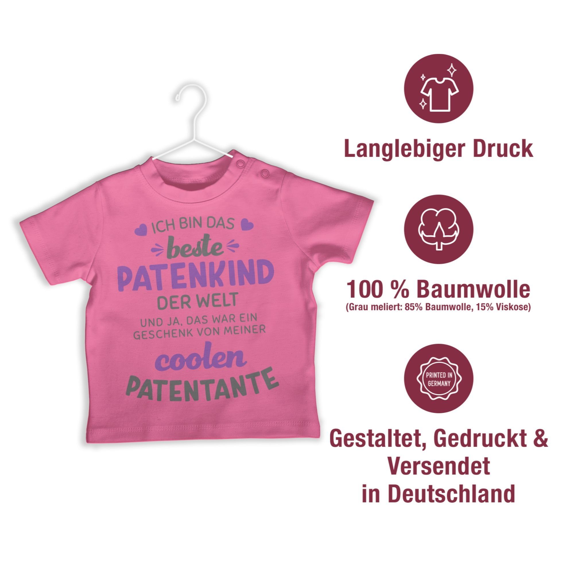 Shirtracer T-Shirt beste bin Baby Ich Pink Welt Patenkind 2 grau/lila der das Patentante