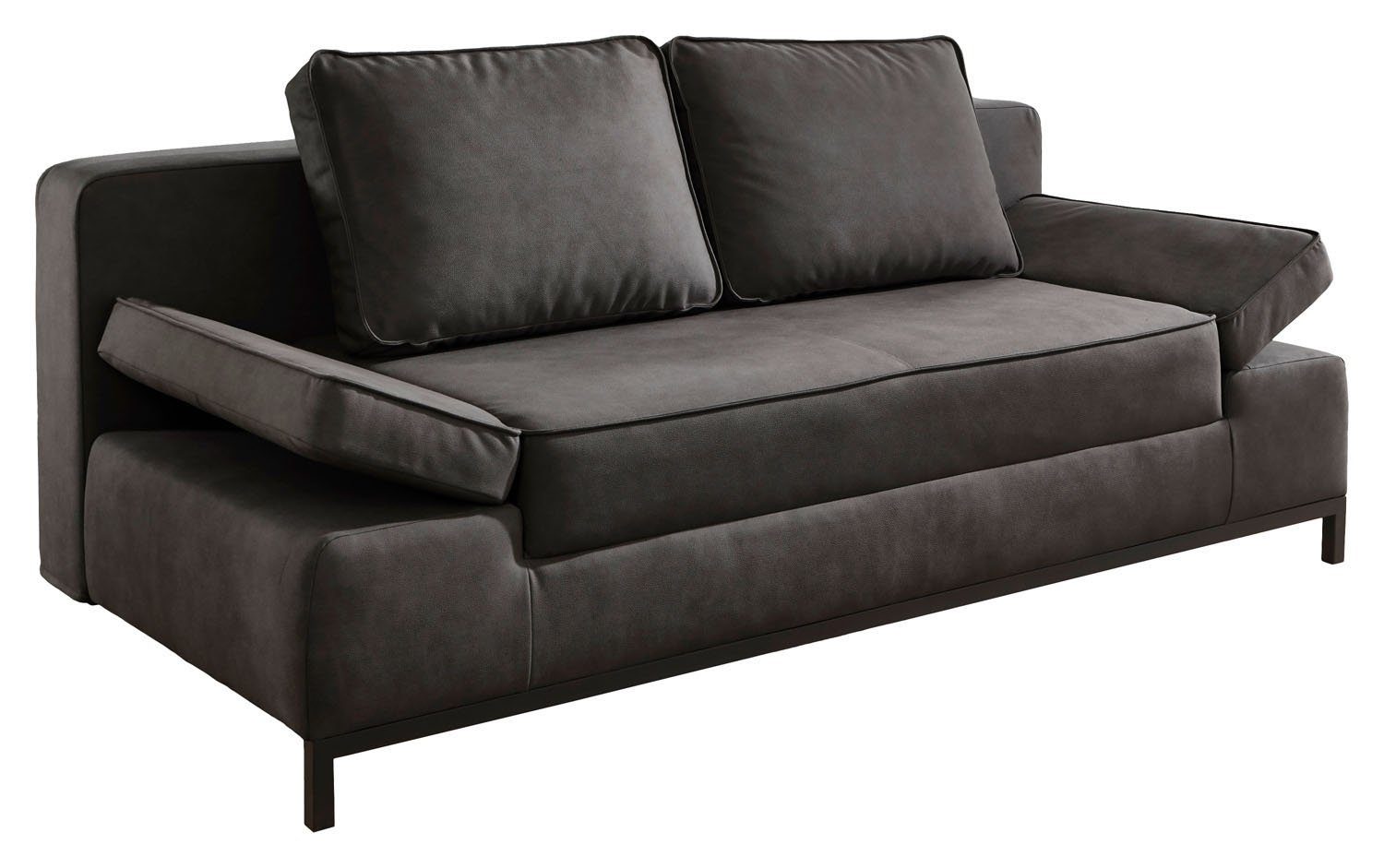 Sofa JARNY, Stoffbezug, Anthrazit, Schlaffunktion, mit Bettkasten und Kissen