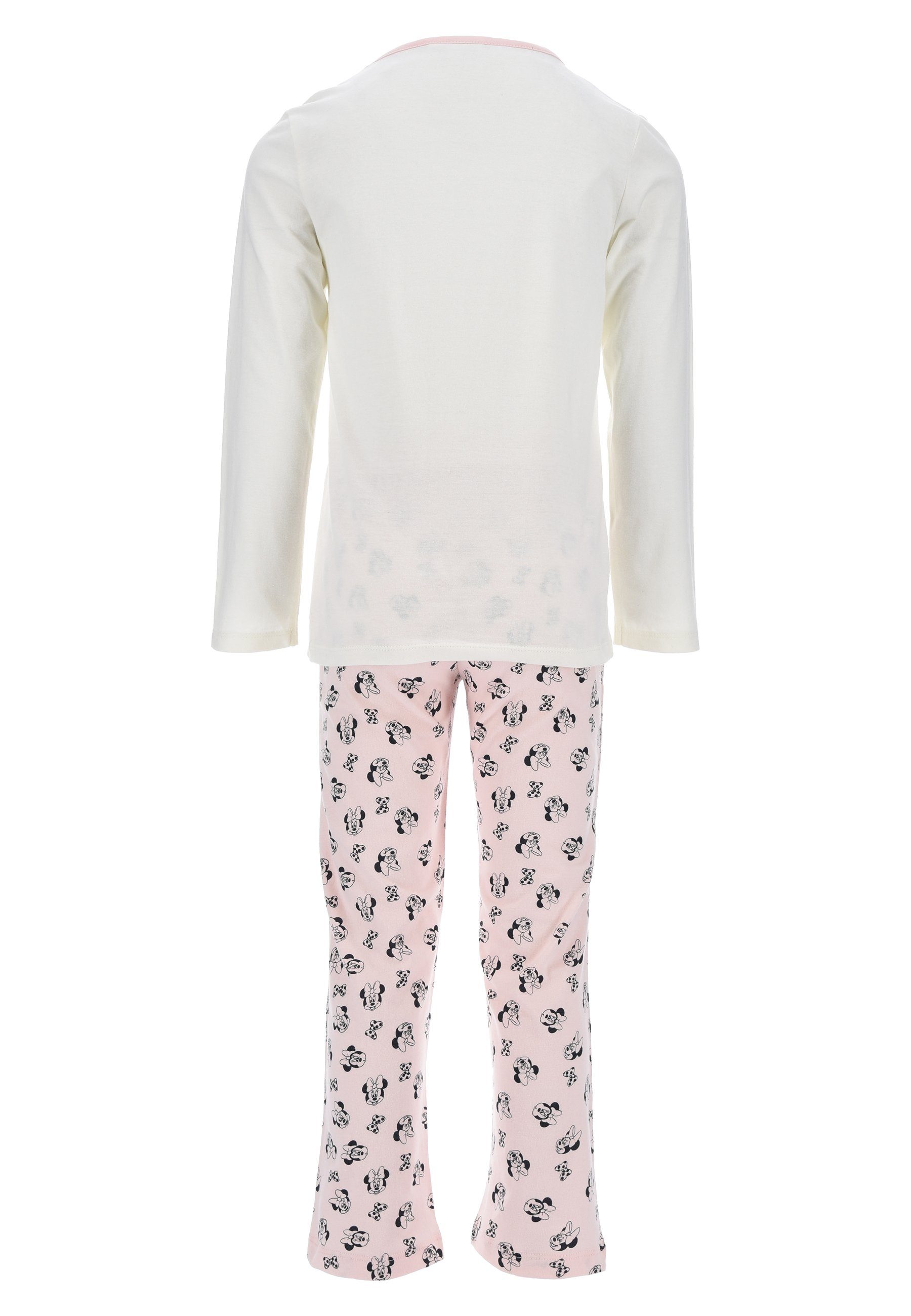 Disney Minnie (2 tlg) Pyjama Shirt Schlafanzug Mädchen Schlaf-Hose Mini Weiß + Schlafanzug Maus Langarm Mouse