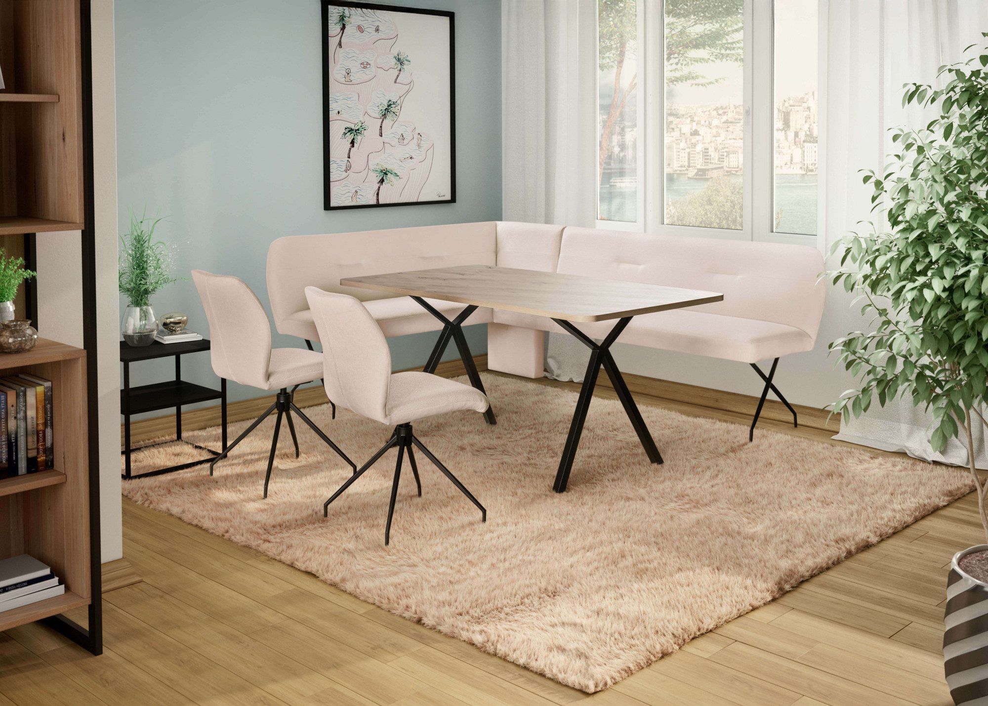 OTTO home Eckbank Bruna Esszimmerbank, Bank, Küchenbank, Polsterbank, Mattschwarzes Metallgestell, 2-Stoff-Design, Wellenfederung im Sitz