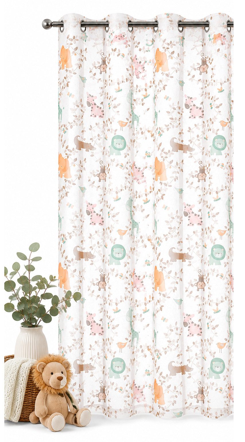 heimtexland Gardine Kindergardine Safari Deko Vorhang Kinderzimmer (1 St), Ösen, halbtransparent, Polyester, Leinen-Optik natur durchscheinend I Ösenschal I Höh – Bild 2 von 5