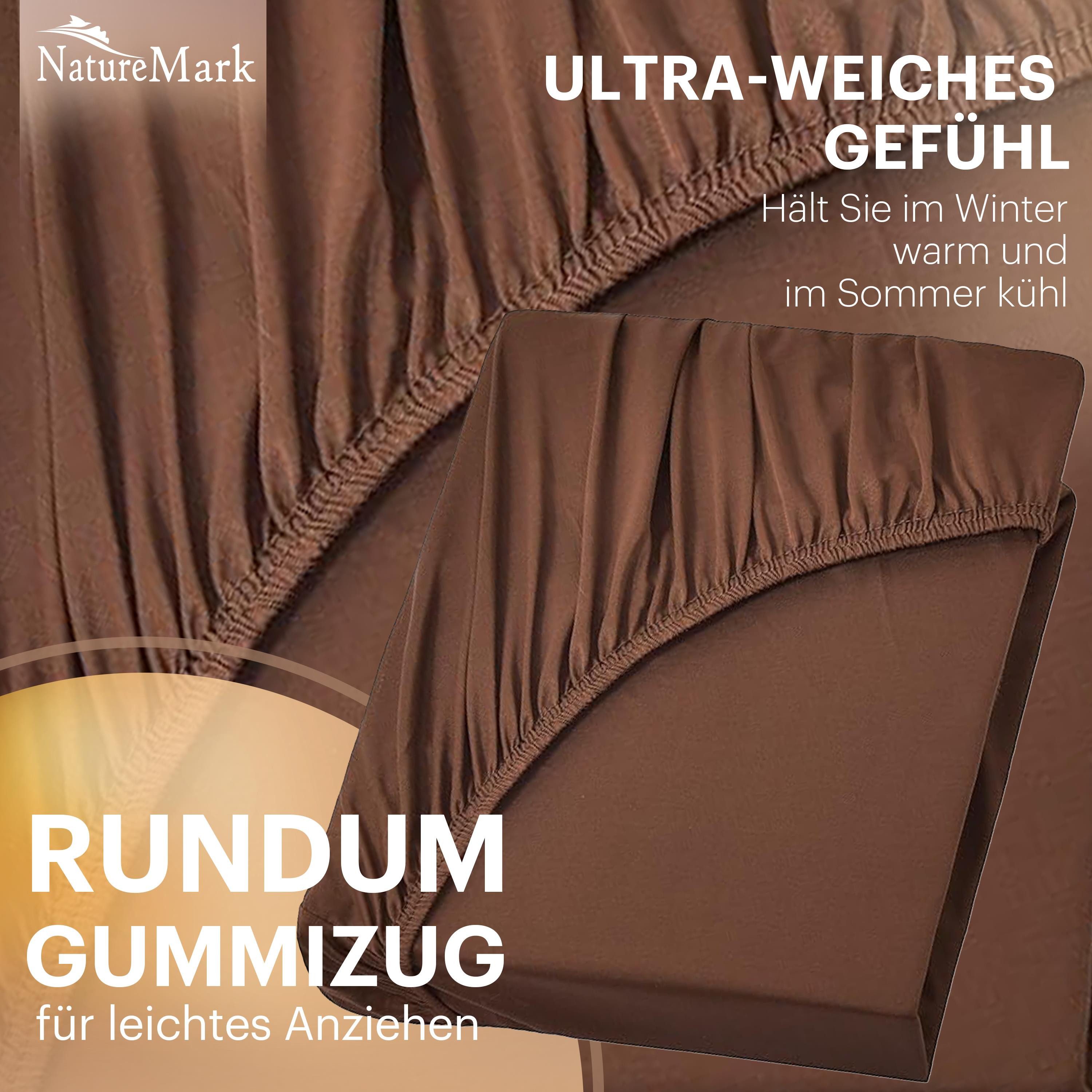 NatureMark Spannbettlaken Boxspringbett Spannbetttuch 200x220cm, Baumwolle, Gummizug: rundum, (1 Stück), 40 cm Steghöhe - 200 x 220cm Spannbetttuch, Schokobraun – Bild 5 von 5