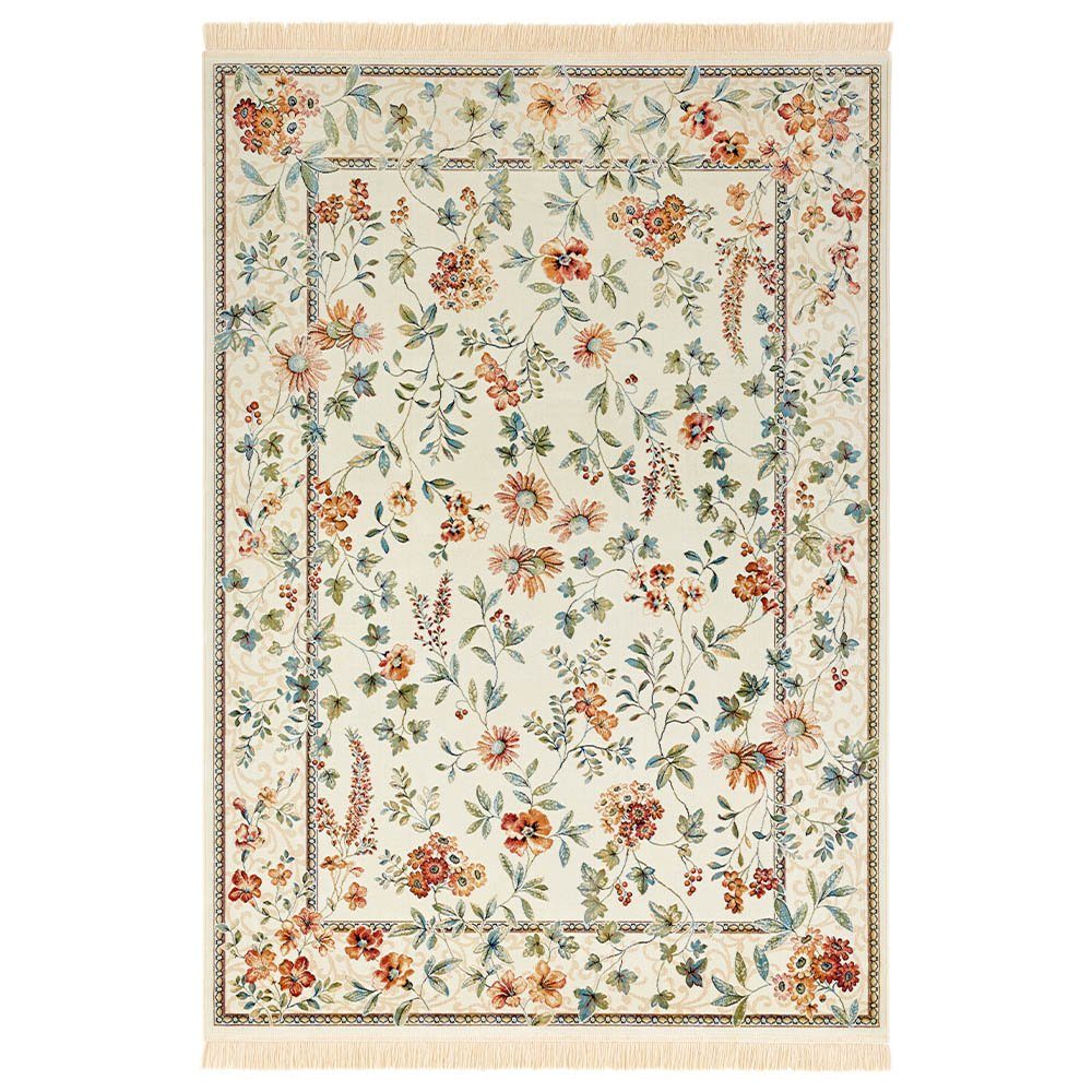 NOURISTAN Teppich Orientalischer Samt Teppich Fransen Oriental Flowers Creme, rechteckig, Höhe: 5 mm