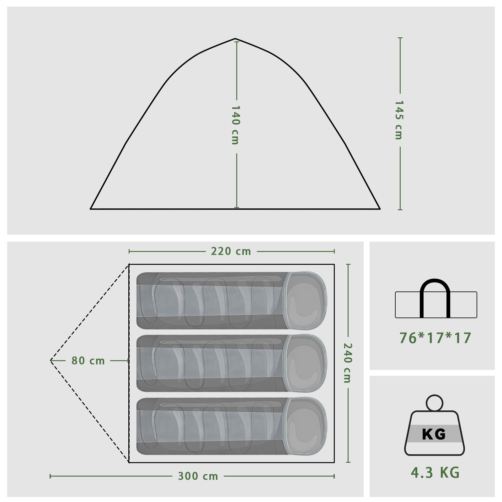 Lumkudos Faltzelt Camping Zelt Pop Up Zelte Doppelschicht Camping 2-3 Personen PU5000, Personen: 3 (300 x 240 x 145 cm, 1 tlg., 4-Jahreszeiten winddichtes Campingzelt, 3-Personen-Zelt), Winddichtes Quick-Up-Zelt für Trekking und Familien-Camping