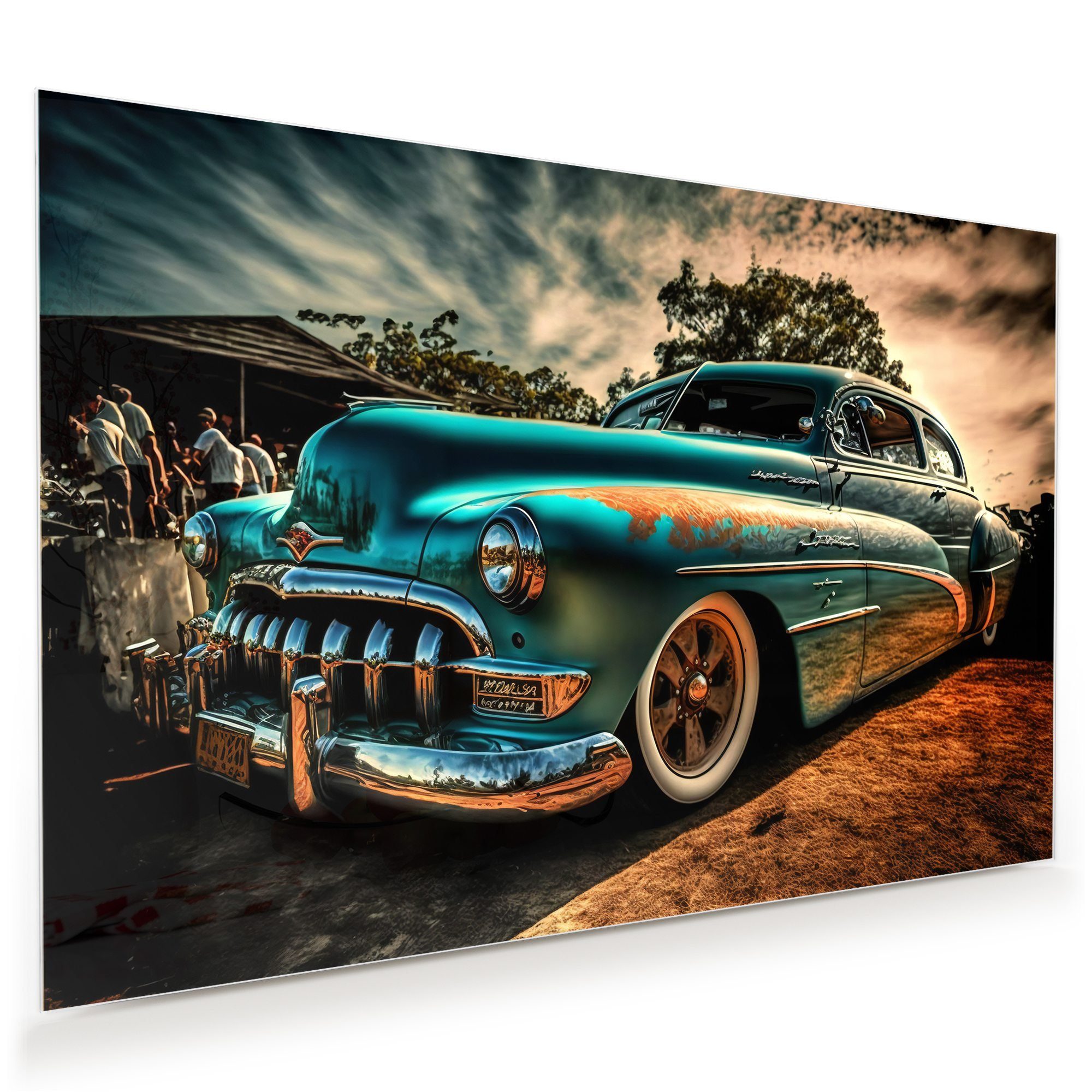 Primedeco Glasbild Wandbild Oldtimer Show, 3D mit Aufhängung, Vintage (21 verschiedene Größen, 1 St), Elegante Aufhängung