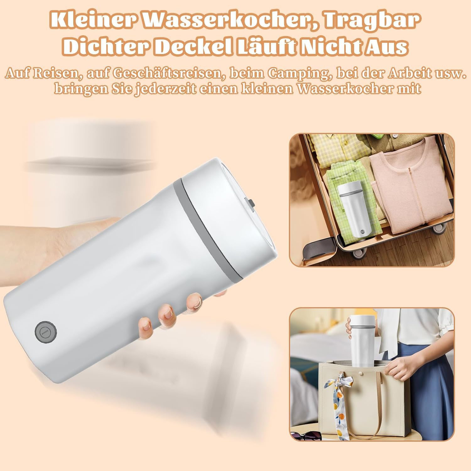 AIMAX Reise-Wasserkocher 500ML Tragbarer Wasserkocher Mini Wasserkocher Edelstahl, Schnell Wasser Kochen Kleiner Wasserkocher für Unterwegs – Bild 5 von 5