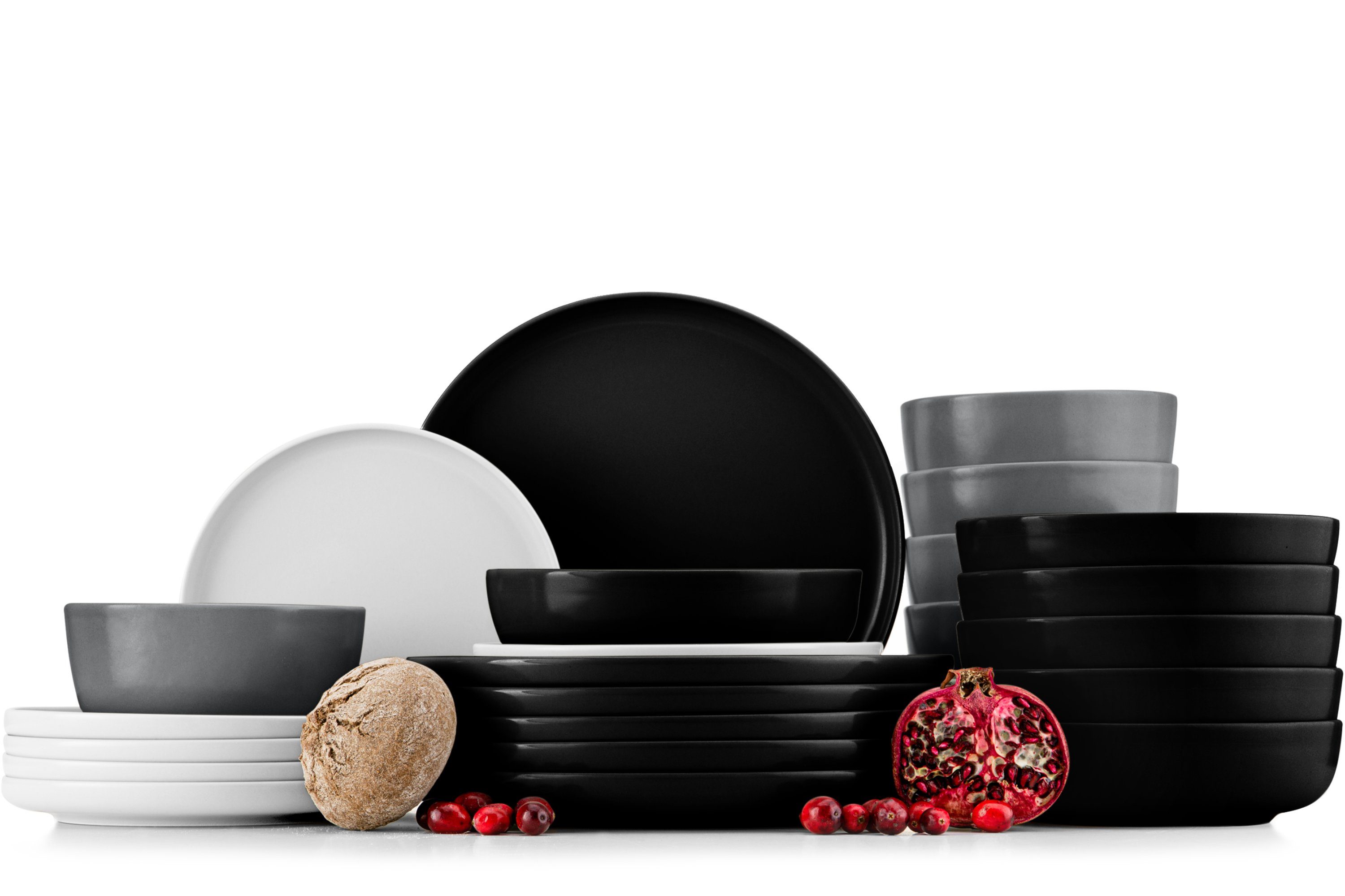 KONSIMO® Kombiservice VICTO Geschirrset hergestellt in der EU (24-tlg), 6 Personen, Steingut, spülmaschinengeeignet, mikrowellengeeignet, mehrfarbig, matt