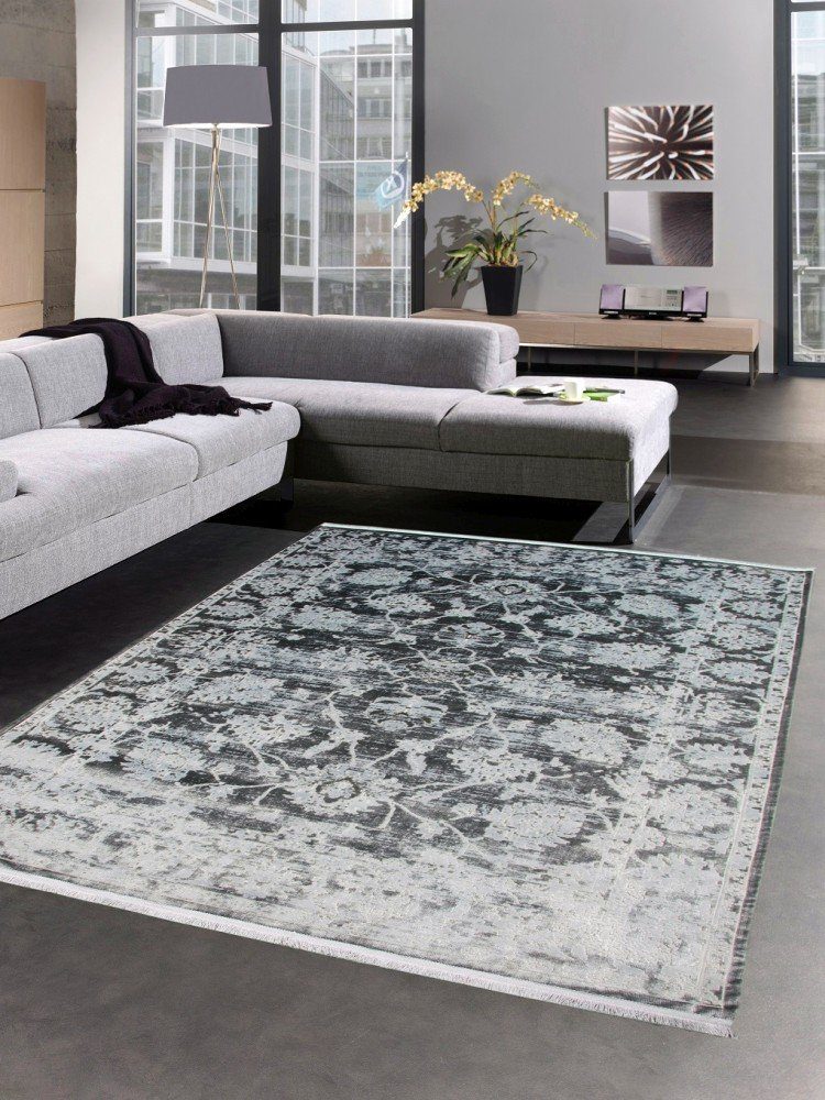 Carpetia Teppich Orientteppich Wohnzimmerteppich Barock Vintage grau mit Fransen, rechteckig, Höhe: 5 mm