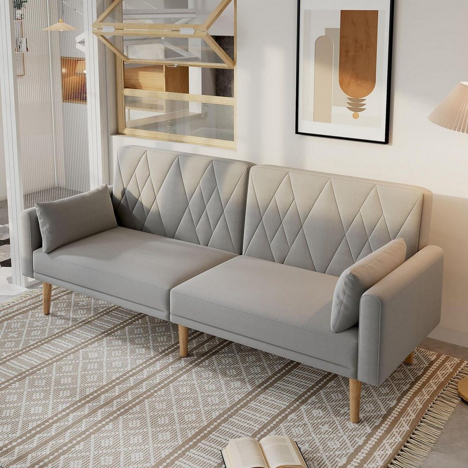 LuxusKollektion Schlafsofa Schlafsofa Zweisitzer Schlaffunktion Samtstoff Wohnzimmer Grau, Schlaf Couch