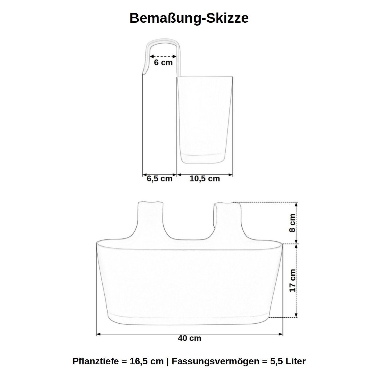 Engelland Blumenkasten Blumentopf zum Hängen (Vorteils-Set, 3 St., Fassungsvermögen je Topf 5,5 Liter), UV-Beständig, Frostbeständig, Wasserauffangschalen – Bild 4 von 5