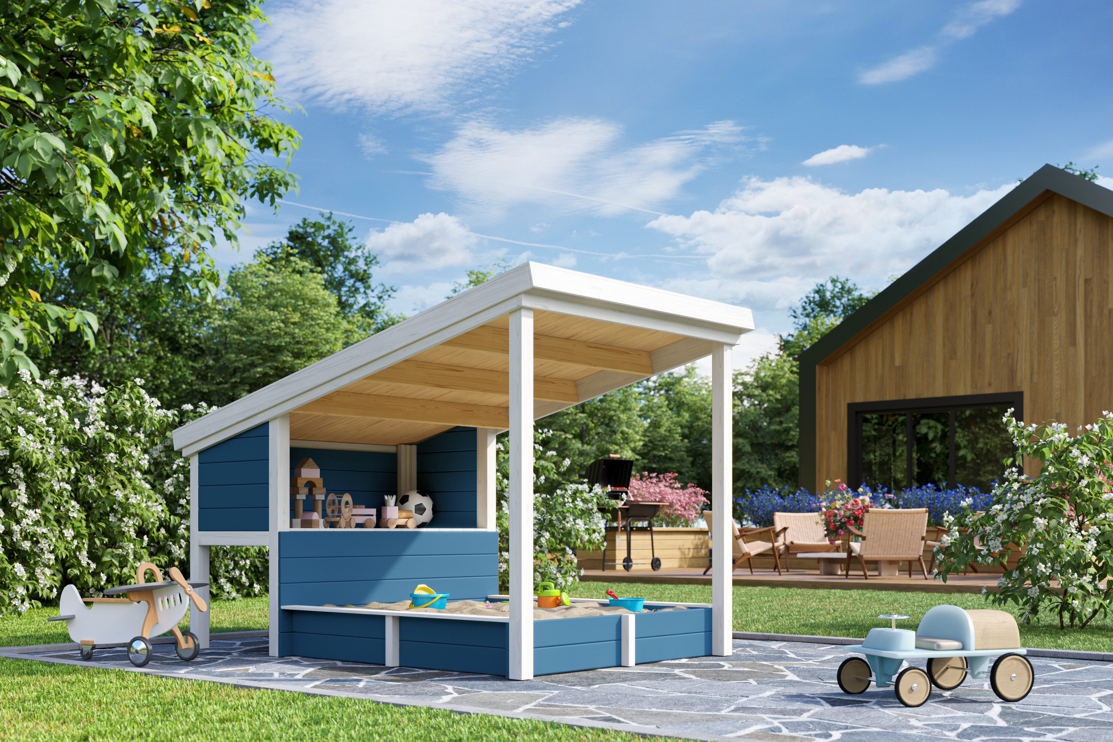 Nordic Holz Sandkasten PIPPI 1, Spielelement mit Überdachung, BxTxH: 164x220x179 cm