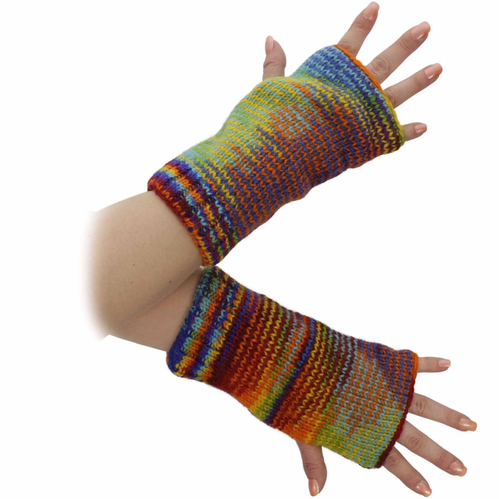 Strick UND Handschuhe Armstulpen Hand-/Pulswärmer Wolle Bunte Regenbogen KUNST MAGIE Armstulpen