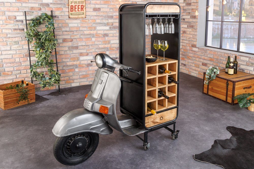 riess-ambiente Barschrank UPCYCLING SCOOTER 160cm silber / natur (Einzelartikel, 1-St) Wohnzimmer · Metall · Massivholz · für Alkohol · Motorroller · Retro