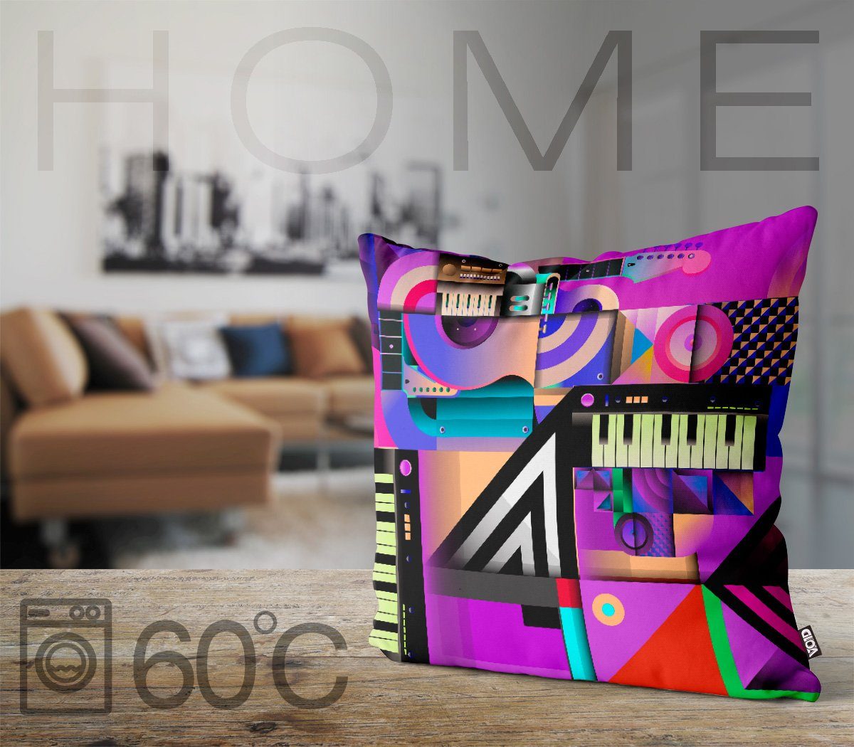 Klavier Musik Stück), Piano Club Design 70er Pop Artwork Computer VOID Art Retro (1 Game Keyboard Disco Sofa-Kissen Design elektronisch Kissenbezug, Gamer