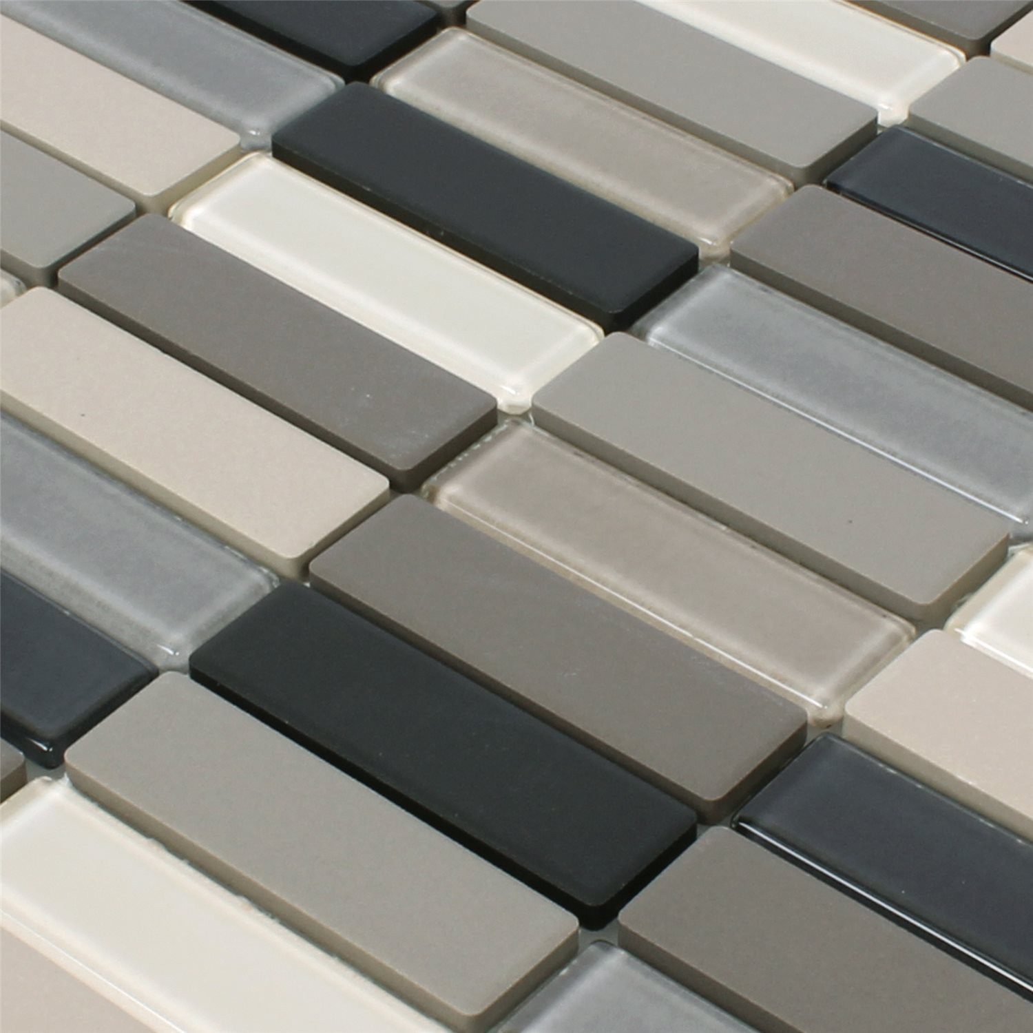 Mosafil Mosaikfliesen Keramik Glas Mosaikfliesen Garden Unglasiert Stäbchen, Glas-Keramik 29.700x29.000, schwarz-beige-grau, Verlegefertig auf ein Netz geklebt - Frostsicher - Wasserfest