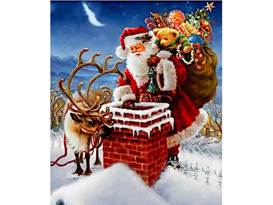 Rötting Design Malen nach Zahlen Diamond Painting Set 5D DIY Motiv Weihnachtsmann mit Geschenke (Komplett-Set), Diamond Painting Vollbild, Lieferung enthält alle Utensilien