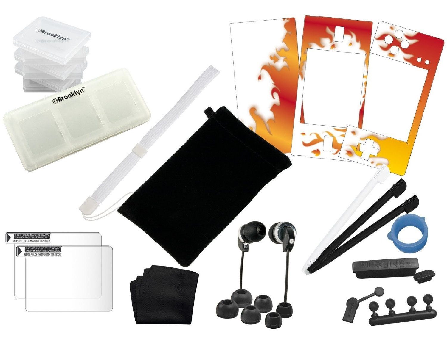 Brooklyn Mega Gaming Kit Tasche Spiele-Hüllen Stifte Gaming-Controller (Spar-Set, Stifte, Daumen Touch-Pen, Schutzfolie, etc. für Nintendo Dsi)
