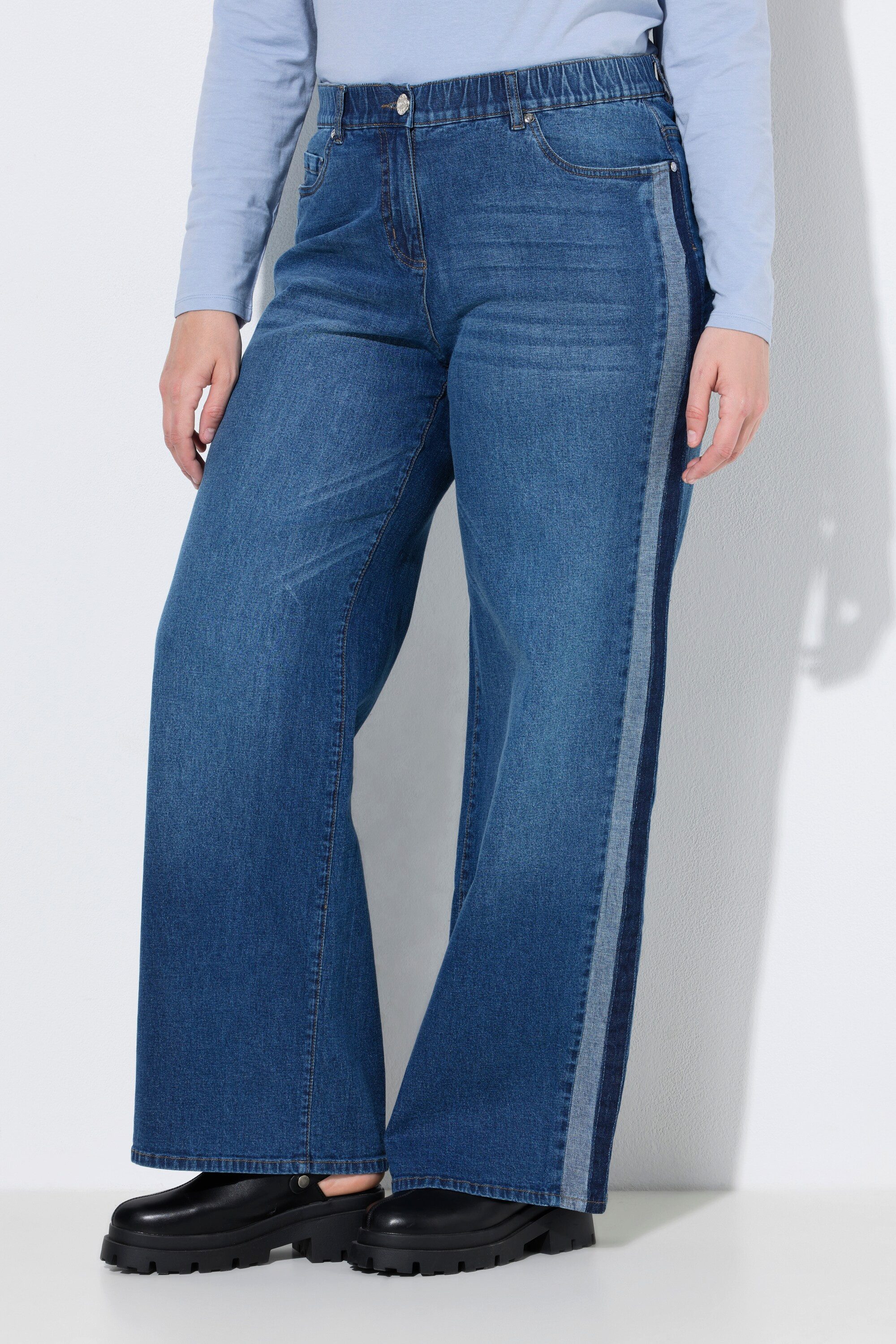 Ulla Popken Regular-fit-Jeans Jeans Mary Seitenstreifen weites Bein Komfortbund