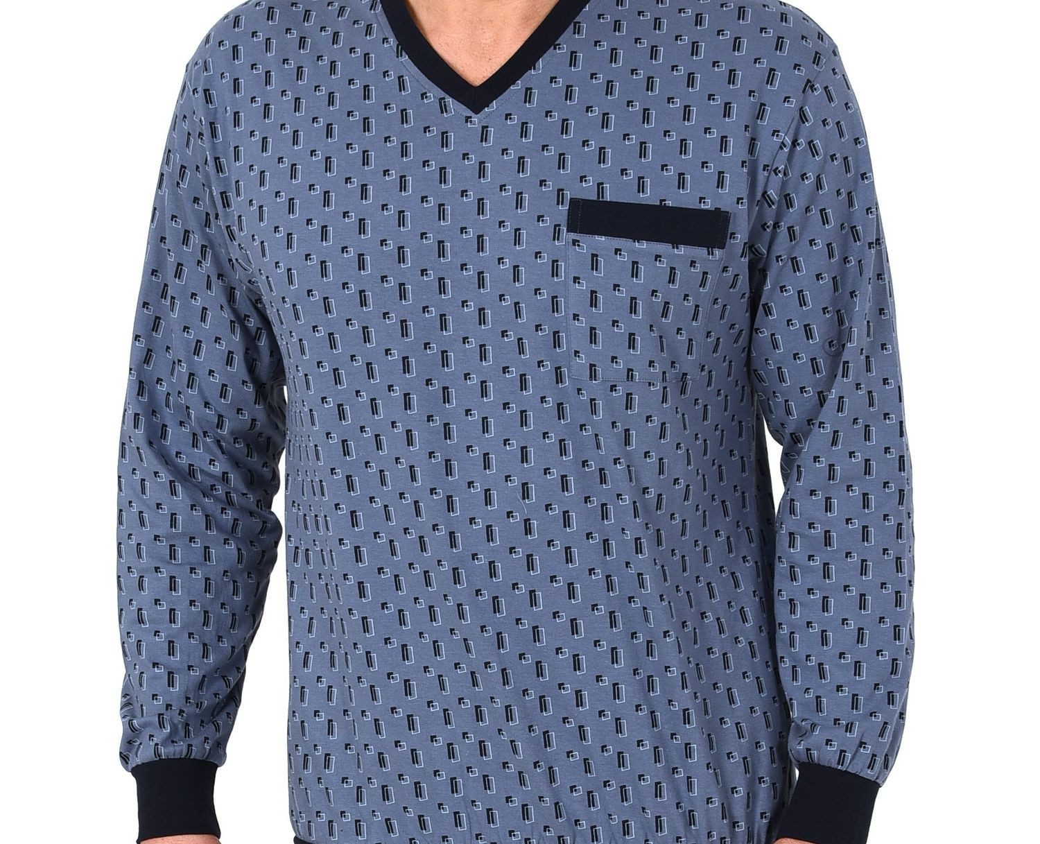 Normann Pyjama Normann Herren Schlafanzug lang mit Bündchen und Minimal Print-Optik – Bild 5 von 5