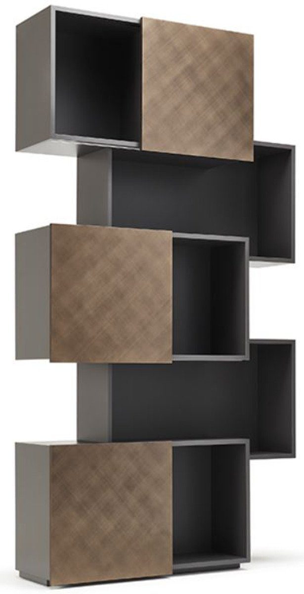 Casa Padrino Stauraumschrank Luxus Regalschrank mit 3 Schiebetüren Graphit / Bronze 104,5 x 30 x H. 196,5 cm - Bücherschrank - Wohnzimmerschrank - Büroschrank - Luxus Schrank