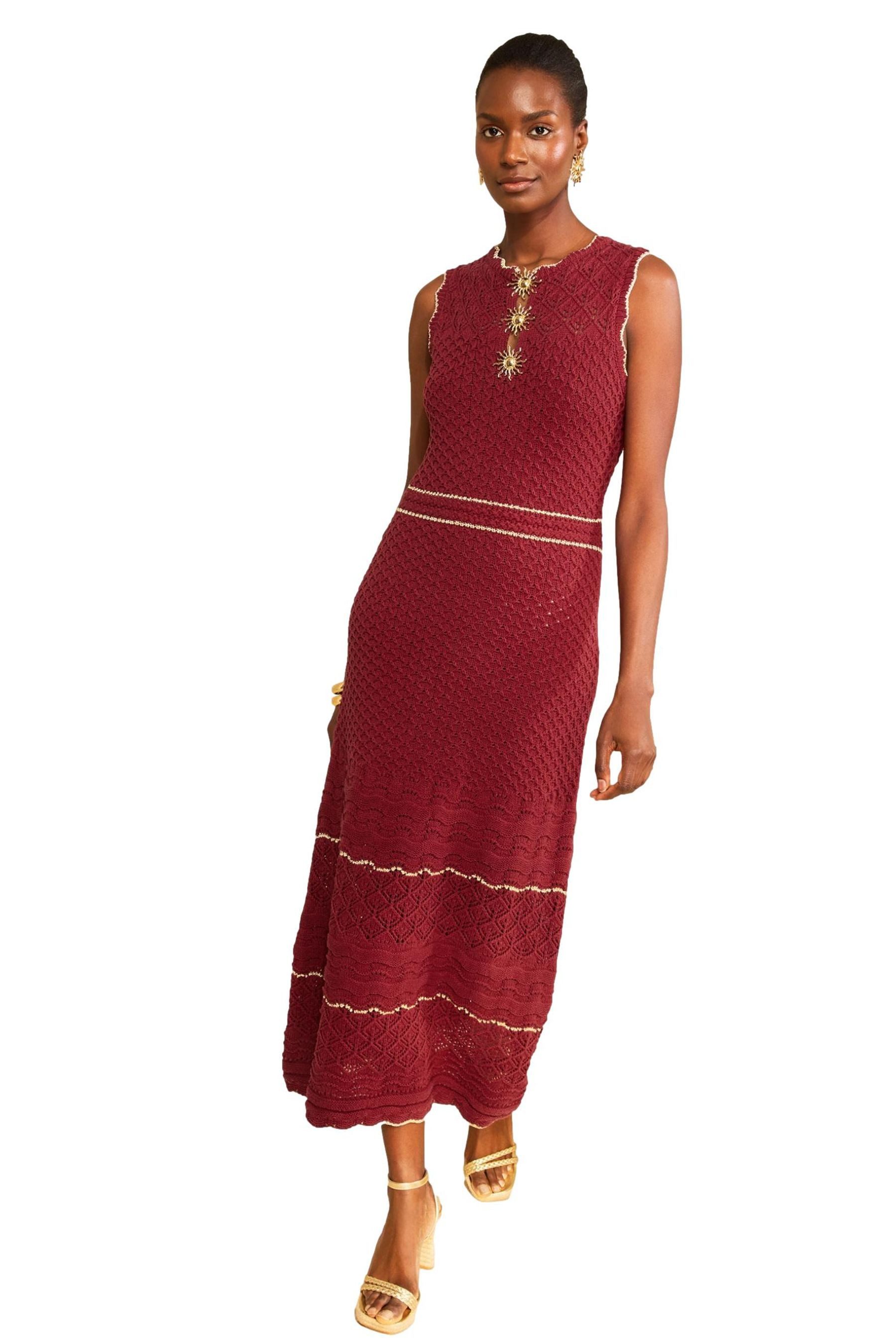 Midikleid Love & Roses Strickkleid mit Häkelbesatz, Regular