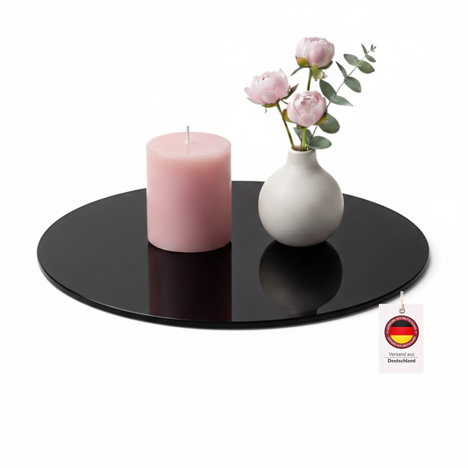 HOOZ Servierplatte Glasablage Ø 40 cm Sicherheitsglas 6mm – Tisch & Deko Rund Schwarz, ESG Glas, (Dekoplatte Glas, 1-tlg., pflegeleichte Glasplatte), Präsentationsplatte, Käseplatte, Tortenplatte, Glas Tablett für Feiern