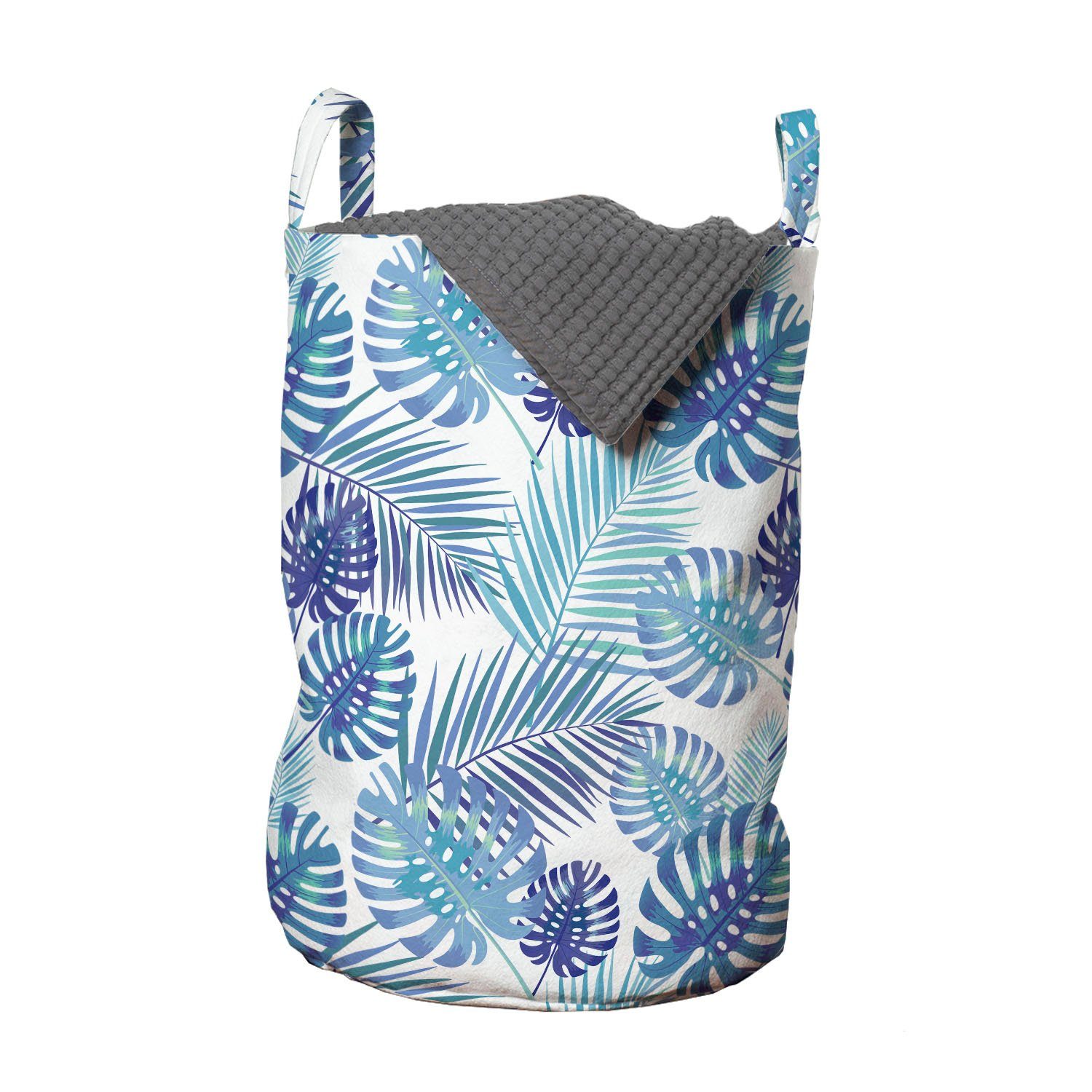 Abakuhaus Wäschesäckchen Wäschekorb mit Griffen Kordelzugverschluss für Waschsalons, Natur Blätter in den Schatten des Blaus | Wäschesäcke