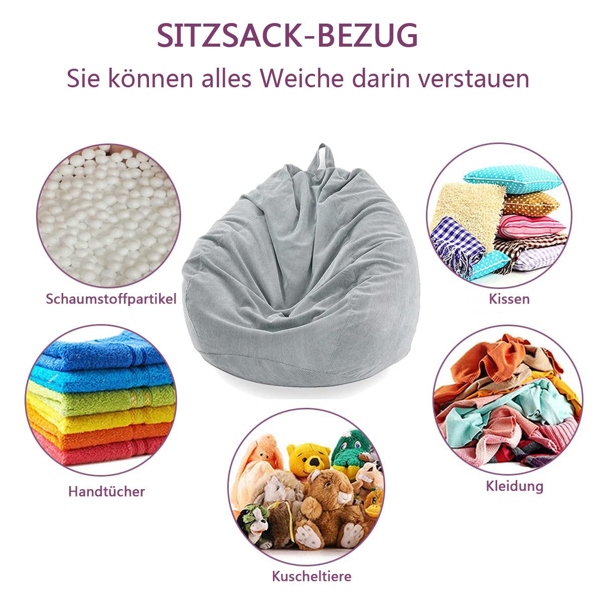 Diwzbyn Sitzsack Sitzsackstuhl für Kinder und Erwachsene, nur Bezug (Keine Füllung), für Sofa-Stofftiere – Bild 3 von 5