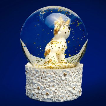 SIKORA Schneekugel SK09 Kleine Glas Schneekugel für Kinder Einhorn Weiss Gold D:45mm