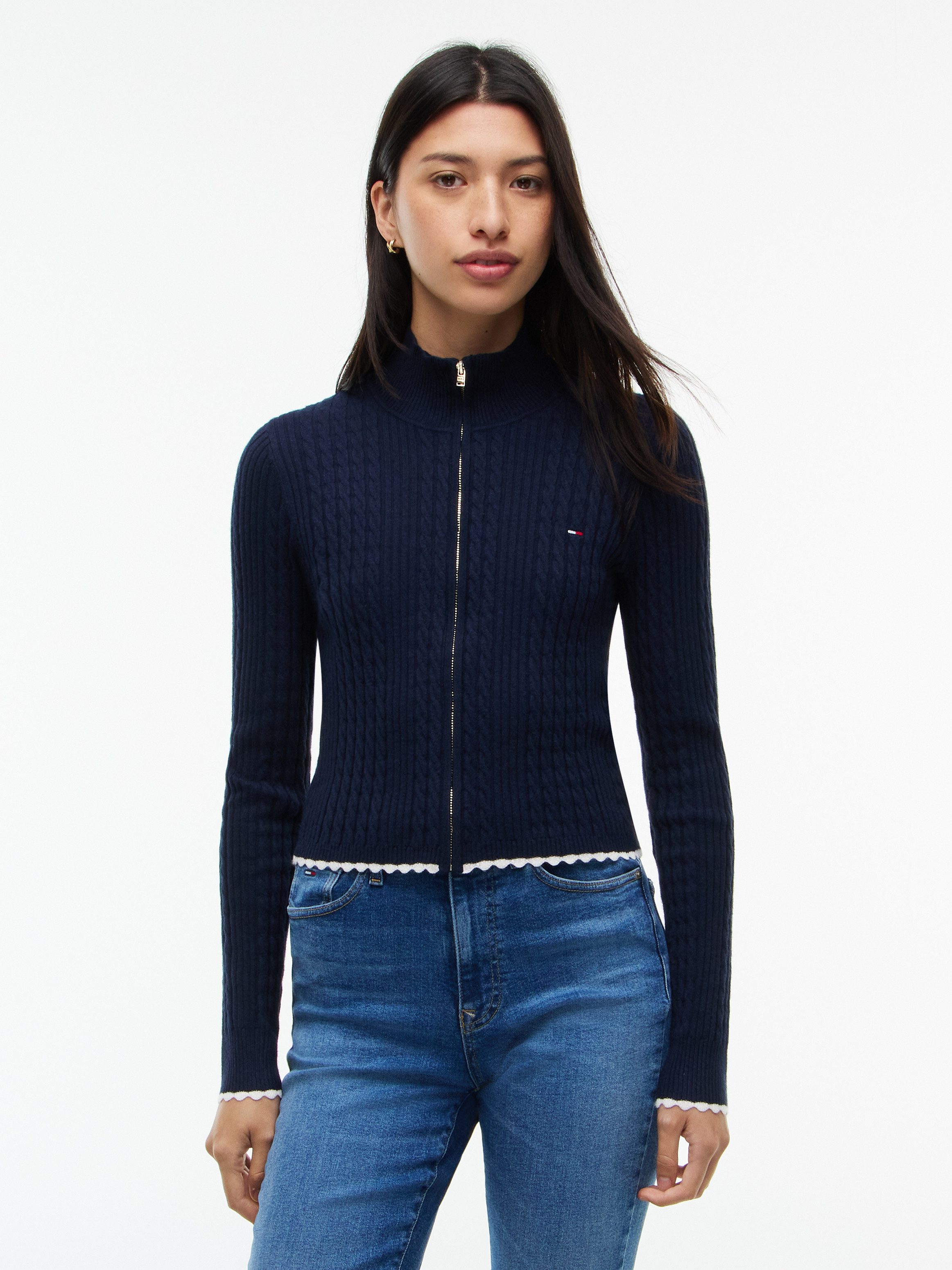 Tommy Jeans Strickjacke TJW MICRO CABLE ZIPTHRU SWTR EXT mit Zopfmuster und Stehkragen