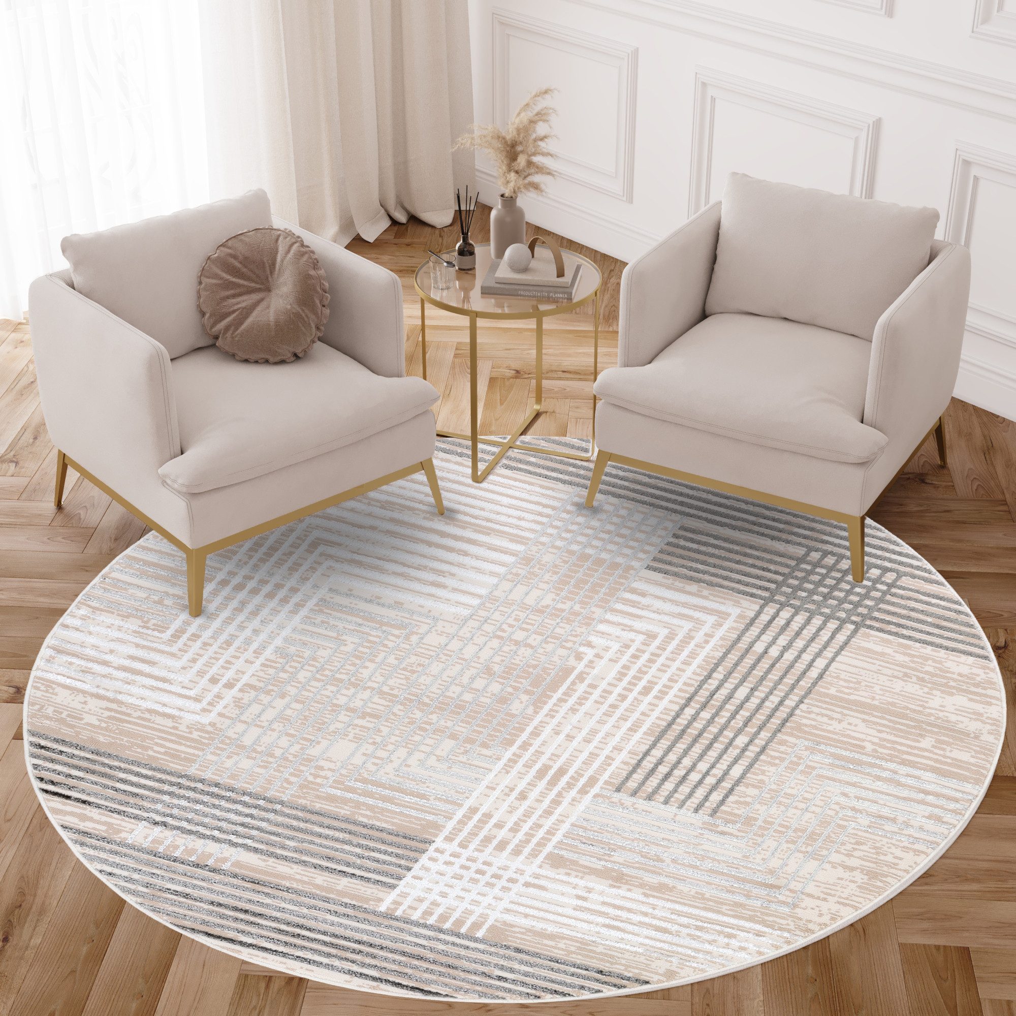 Tapiso Designteppich CRYSTAL, rund, Höhe: 8 mm, Kurzflor Schimmereffekt, pflegeleicht, allergikergeeignet