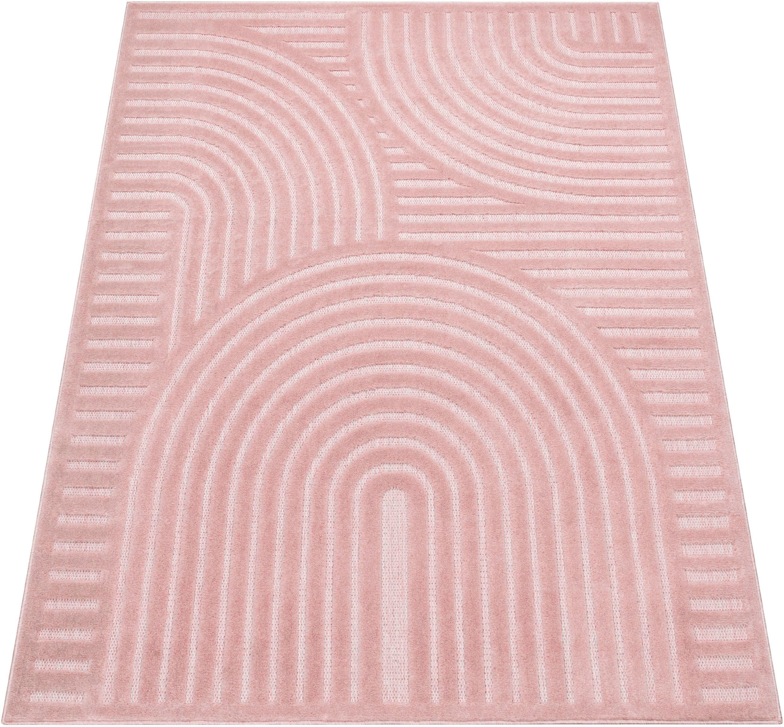Outdoor Home, Höhe: Scandi-Look, Hoch-Tief-Effekt, 14 moderner geeignet Paco Teppich Livorno mm, Uni Farben, 674, pink rechteckig,