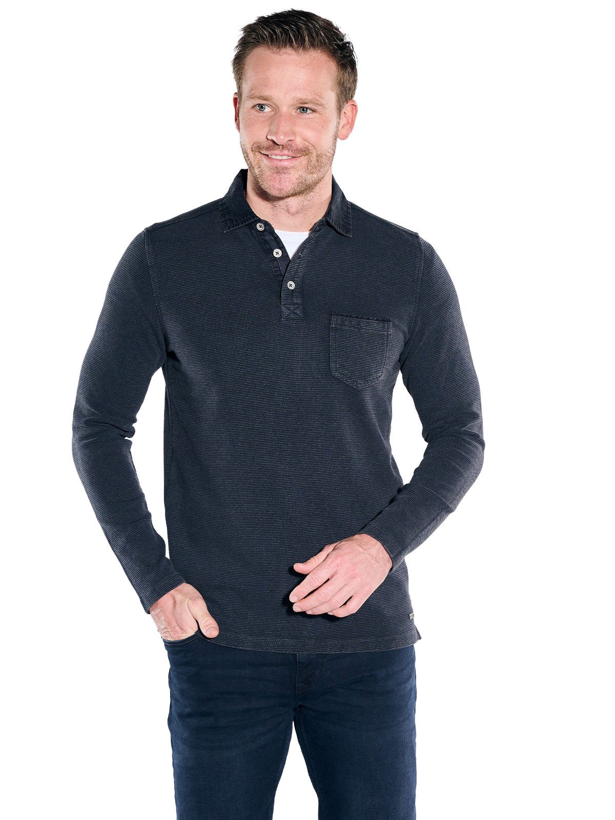 Engbers Langarm-Poloshirt Herren Poloshirt langarm, Saphirblau