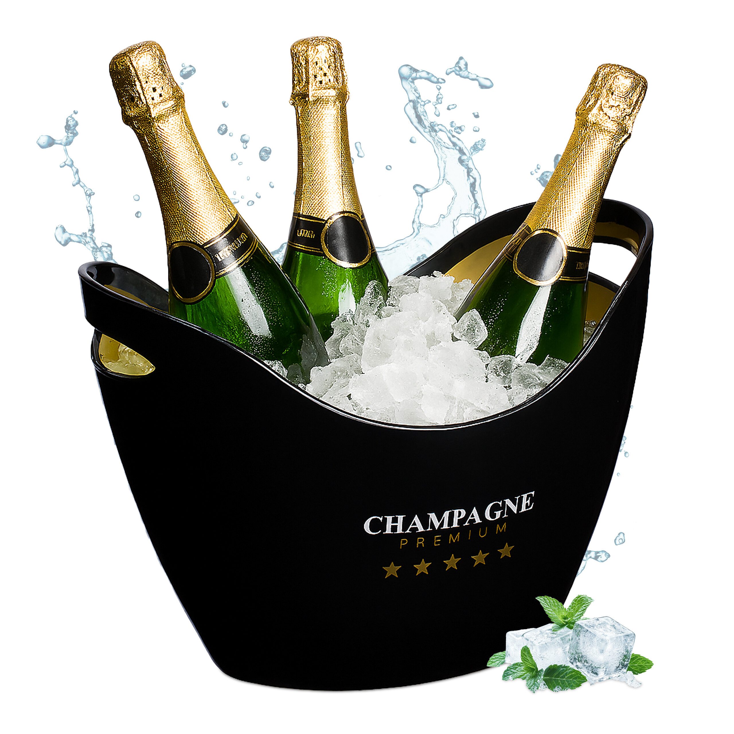 relaxdays Wein- und Sektkühler Sektkühler 8l in Schwarz und Gold