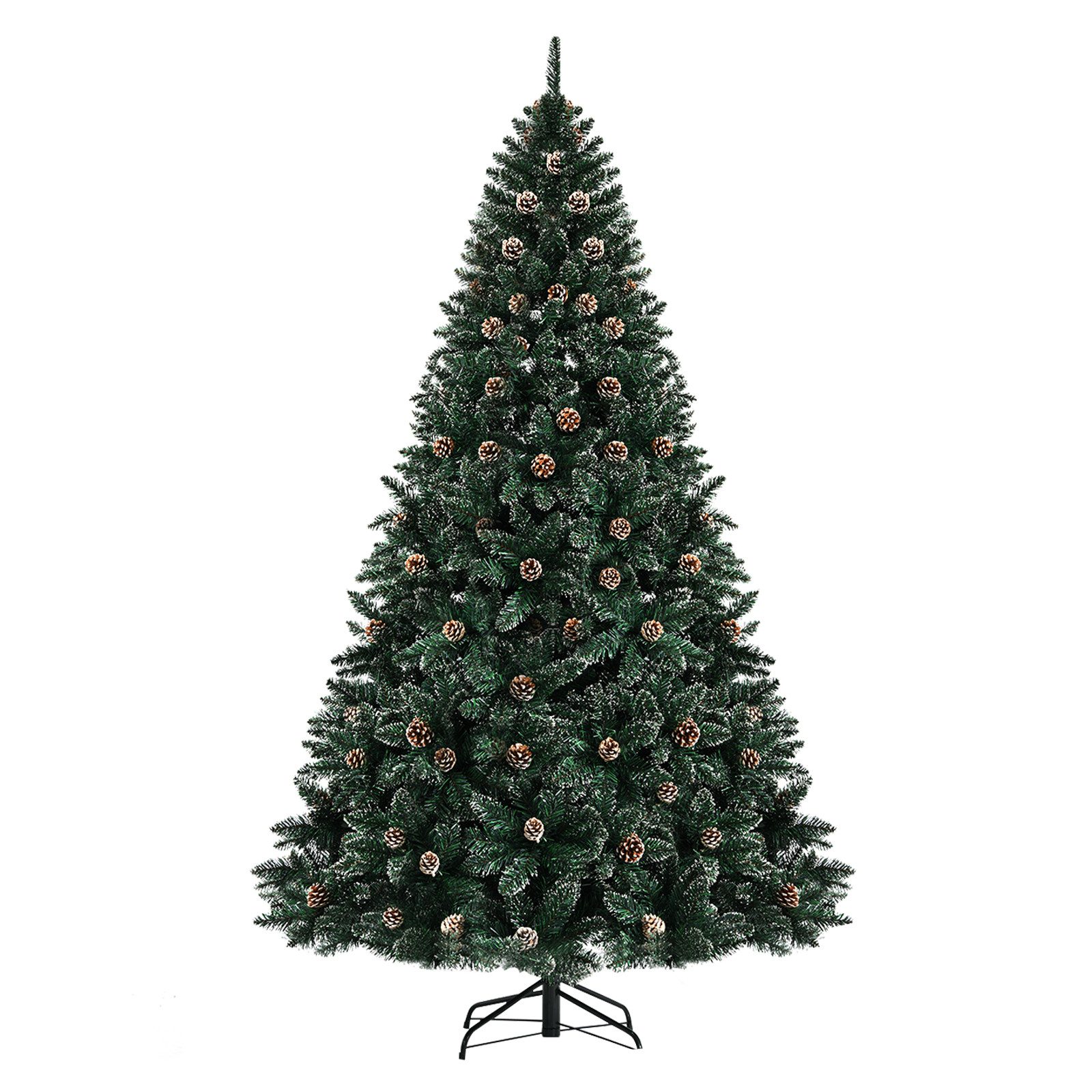 KOMFOTTEU Künstlicher Weihnachtsbaum mit Schnee, 714 Spitzen & 49 Tannenzapfen, 150cm