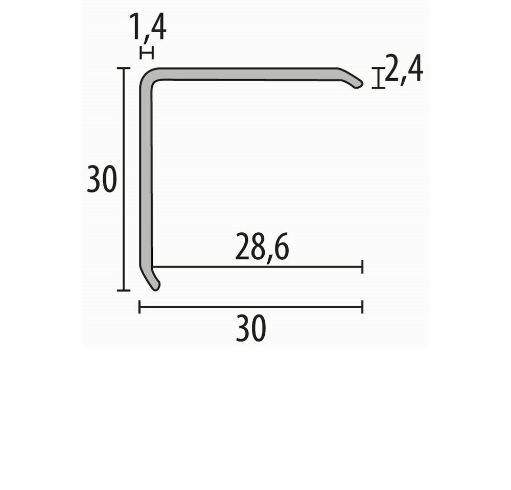 Thumbnail - Küberit Eckprofil 30 x 30 x 2500 mm Aluminium Eckschutzwinkel Edelstahl Ungebohrt